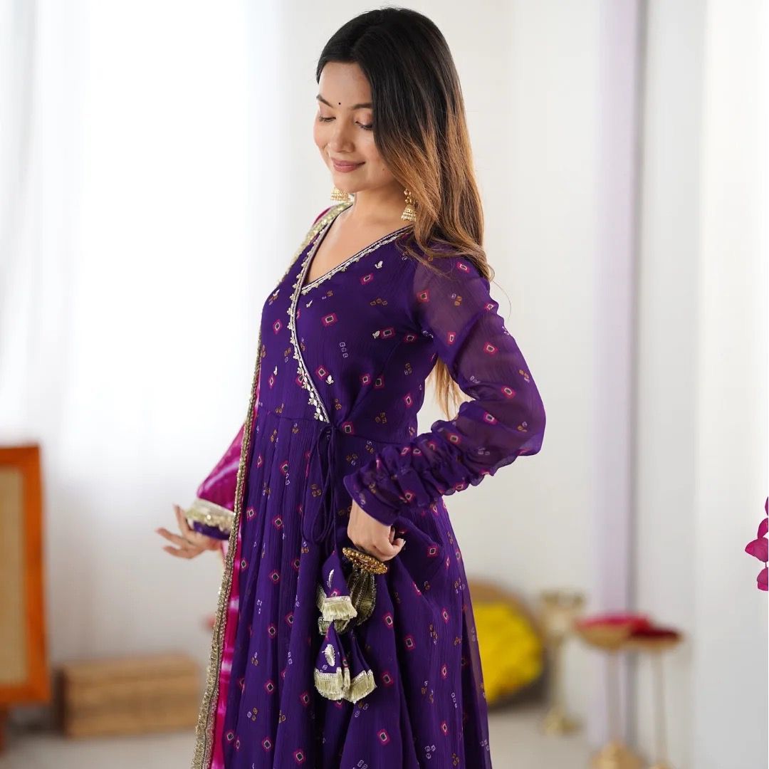 Admiring Blue Georgette Embroidery Work Gown