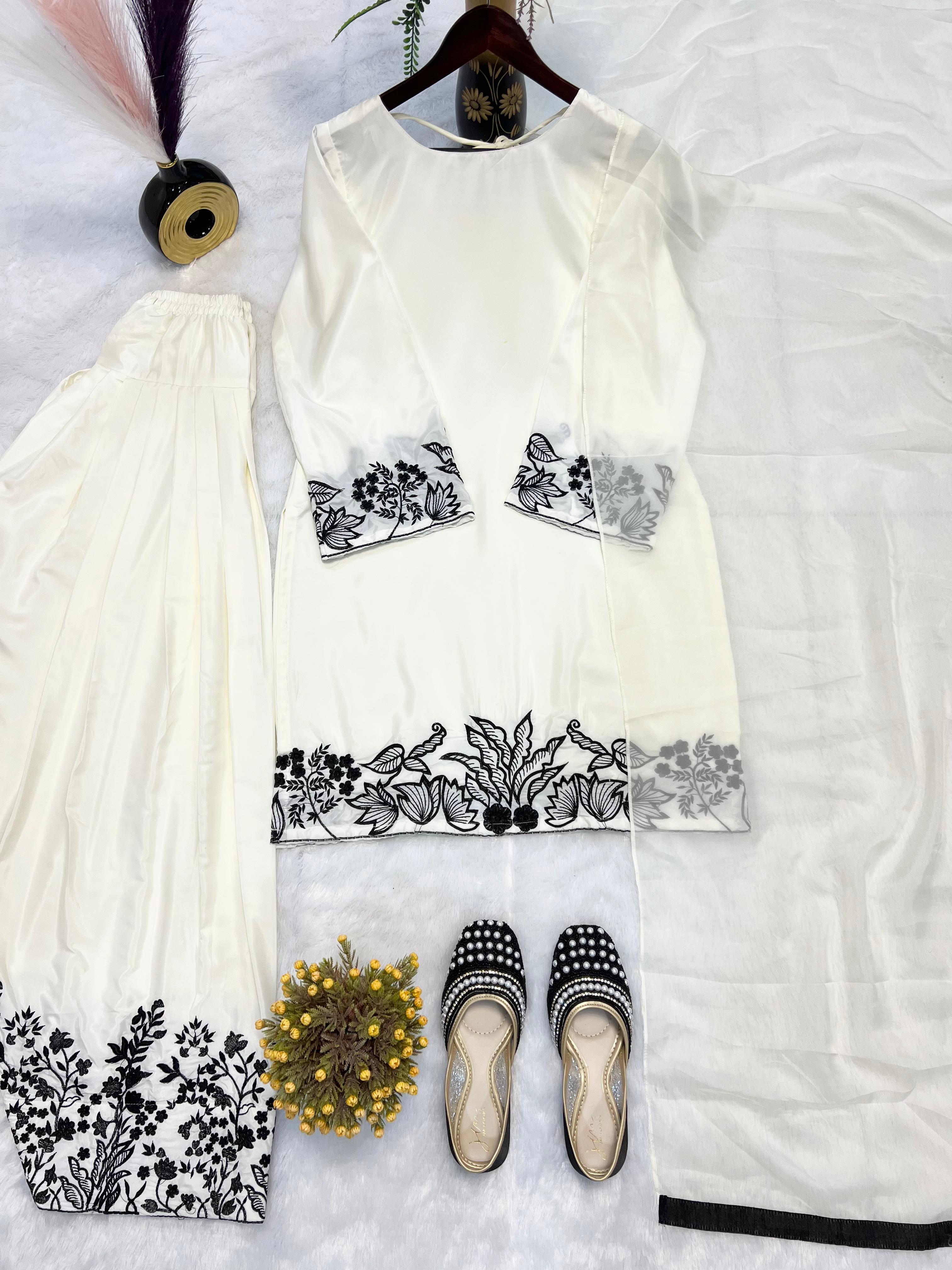 White Color Embroidery Work Salwar Suit