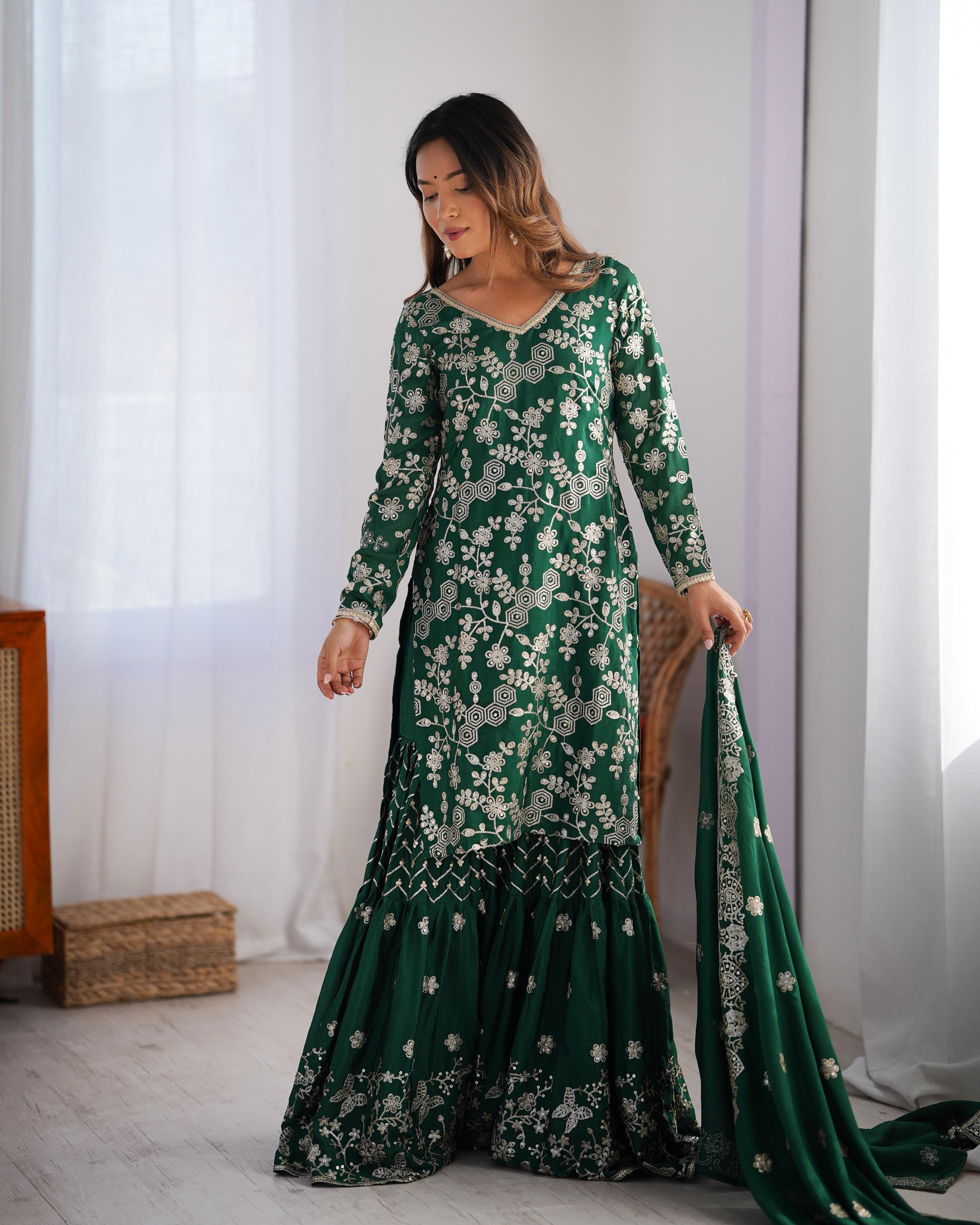 Green Color Full Work Fabulous Sharara Suit