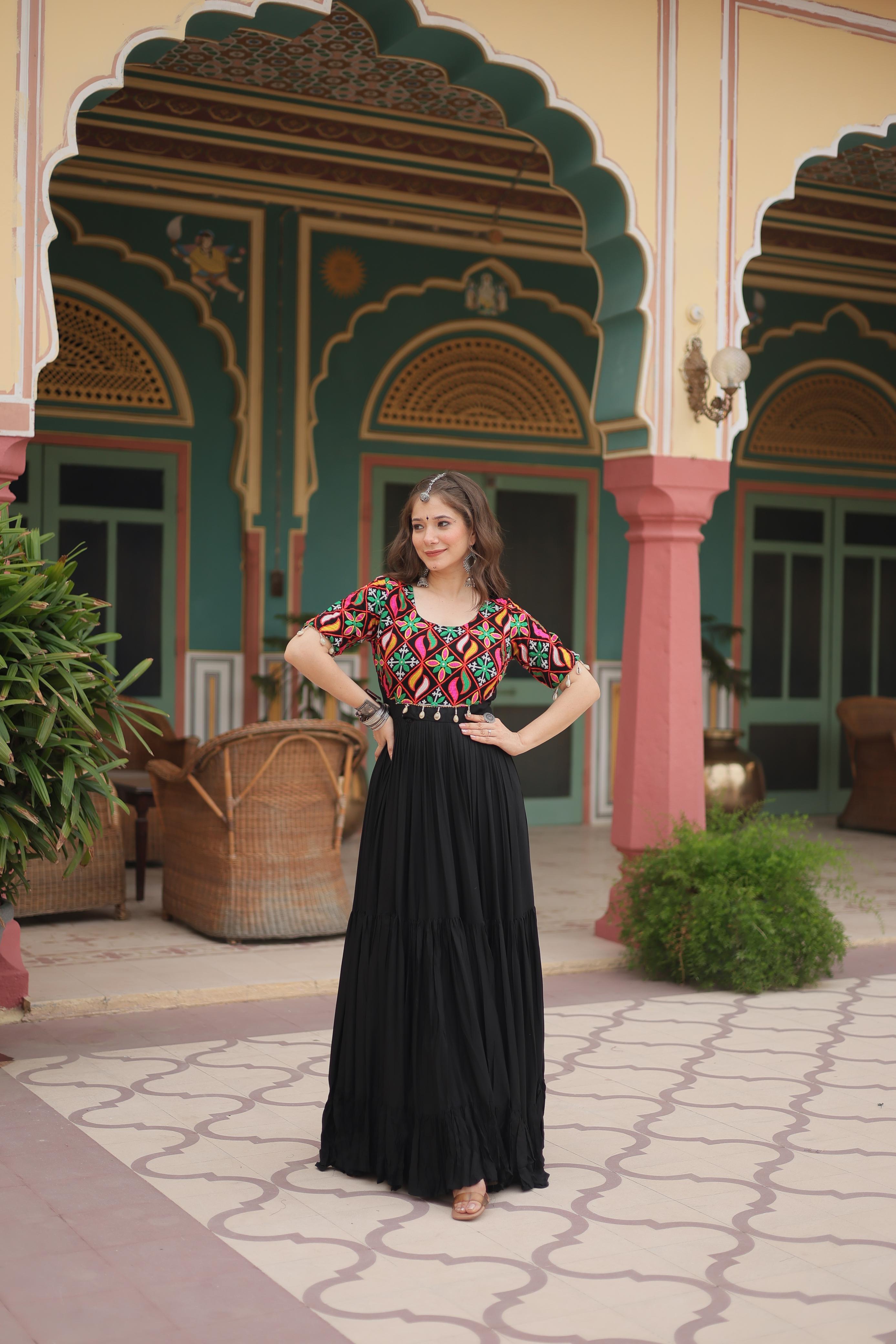 Navratri Wear Stunning Reyon Black Color Gown