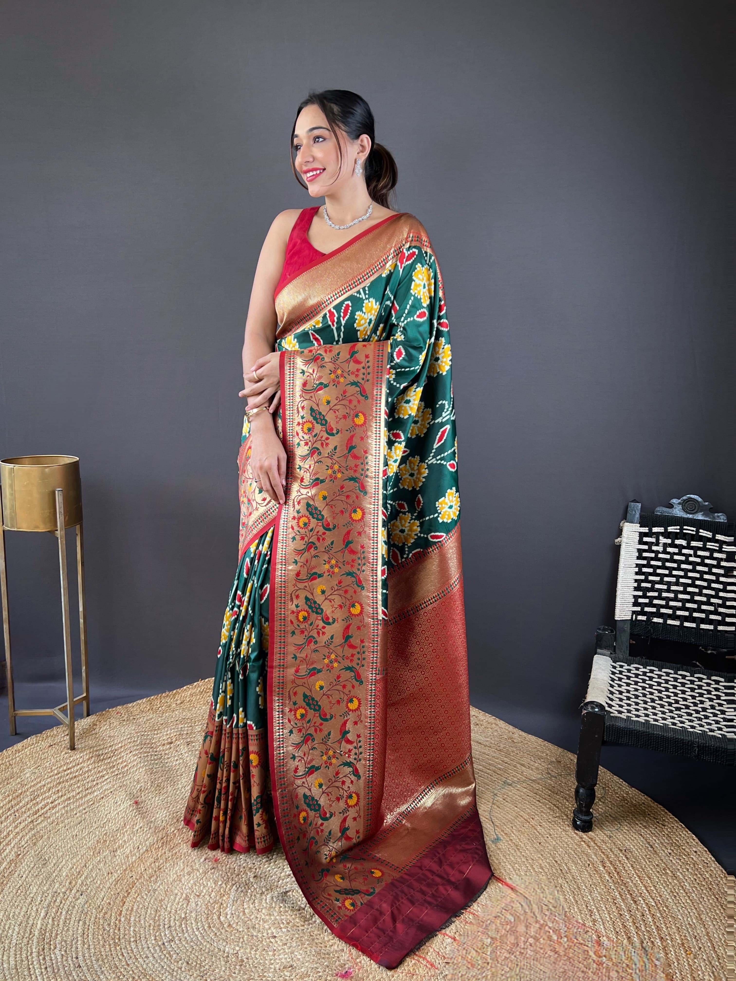 Adorable Silk Patola Weaving Green Color Saree
