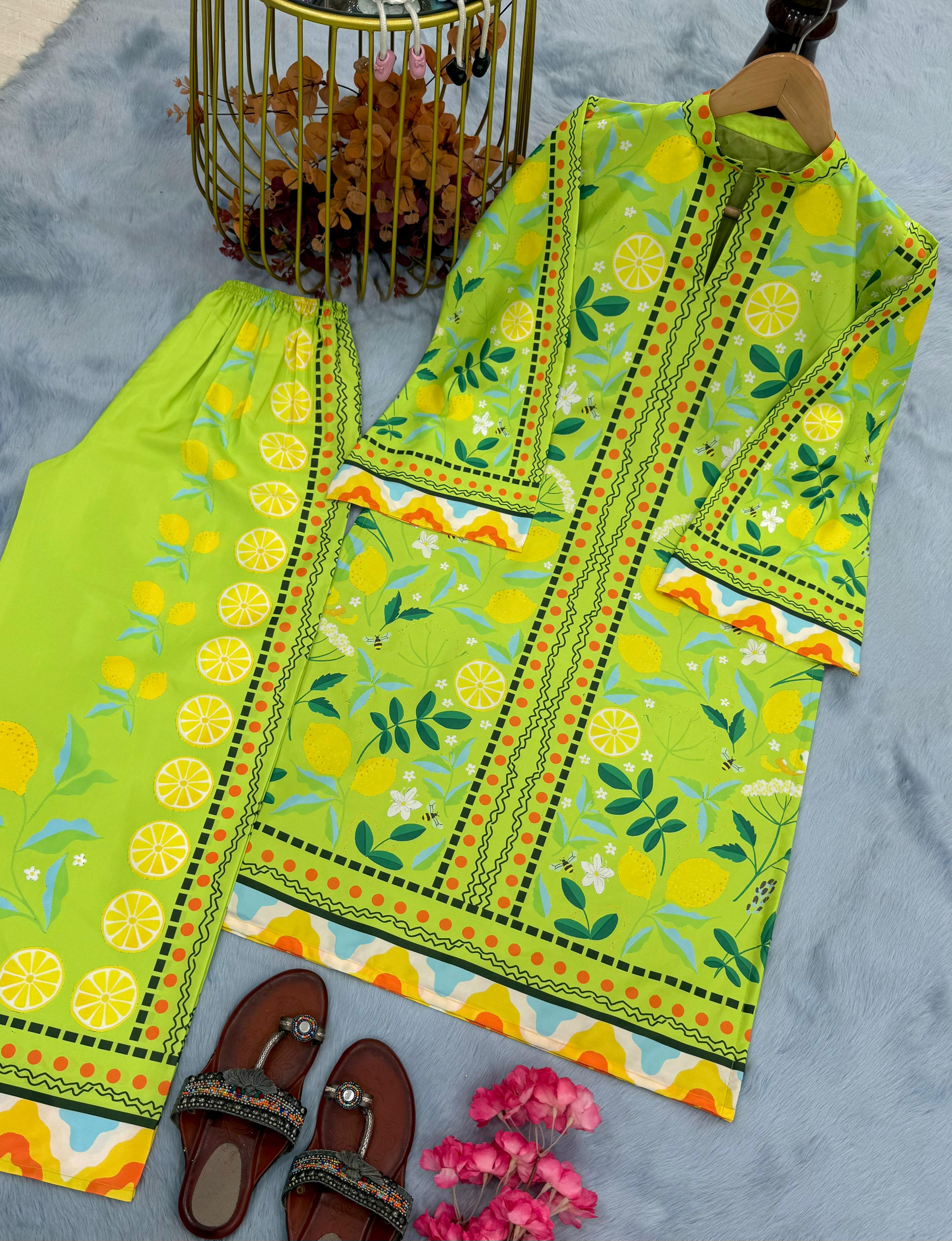 Green Color Digital Printed Co-ord Set