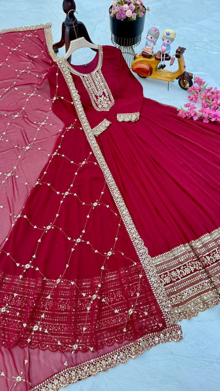Red Color Sequence Work Festive Wear Gown