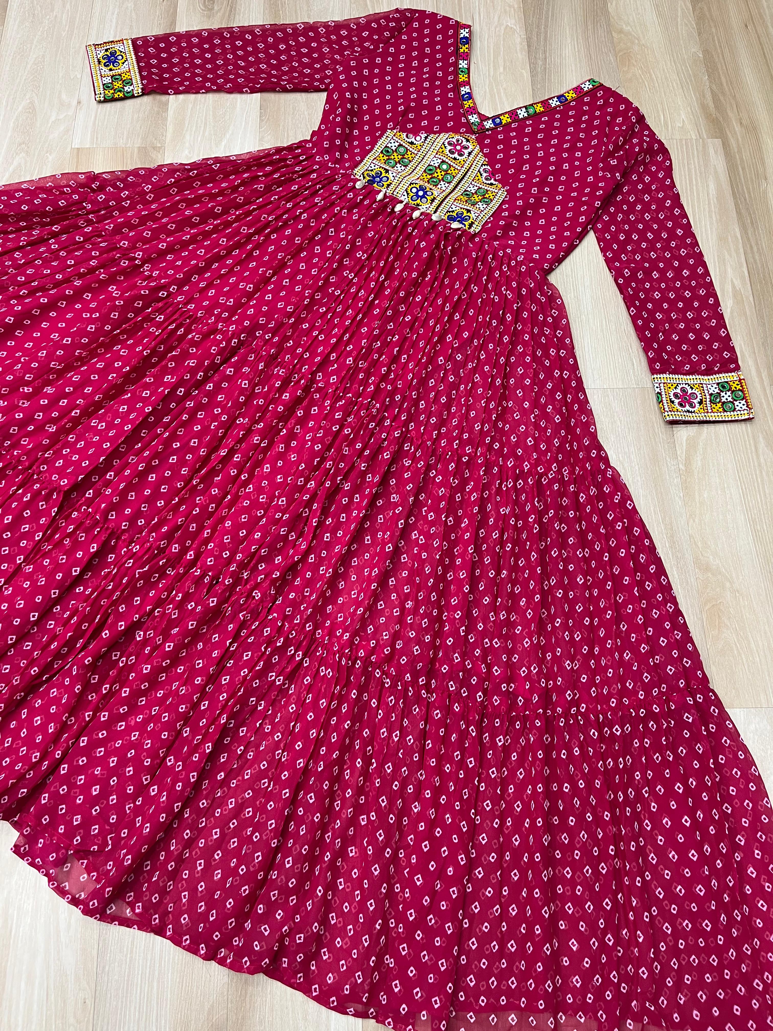 Lovely Pink Color Bandhani Print Navratri Special Gown