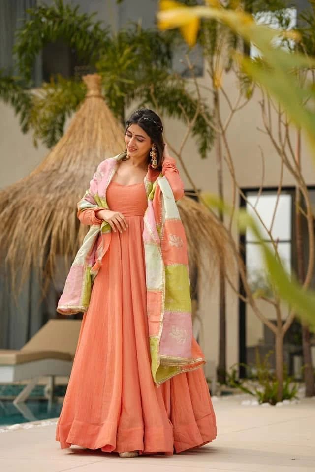 Admiring Jalpari Silk Orange Color Gown