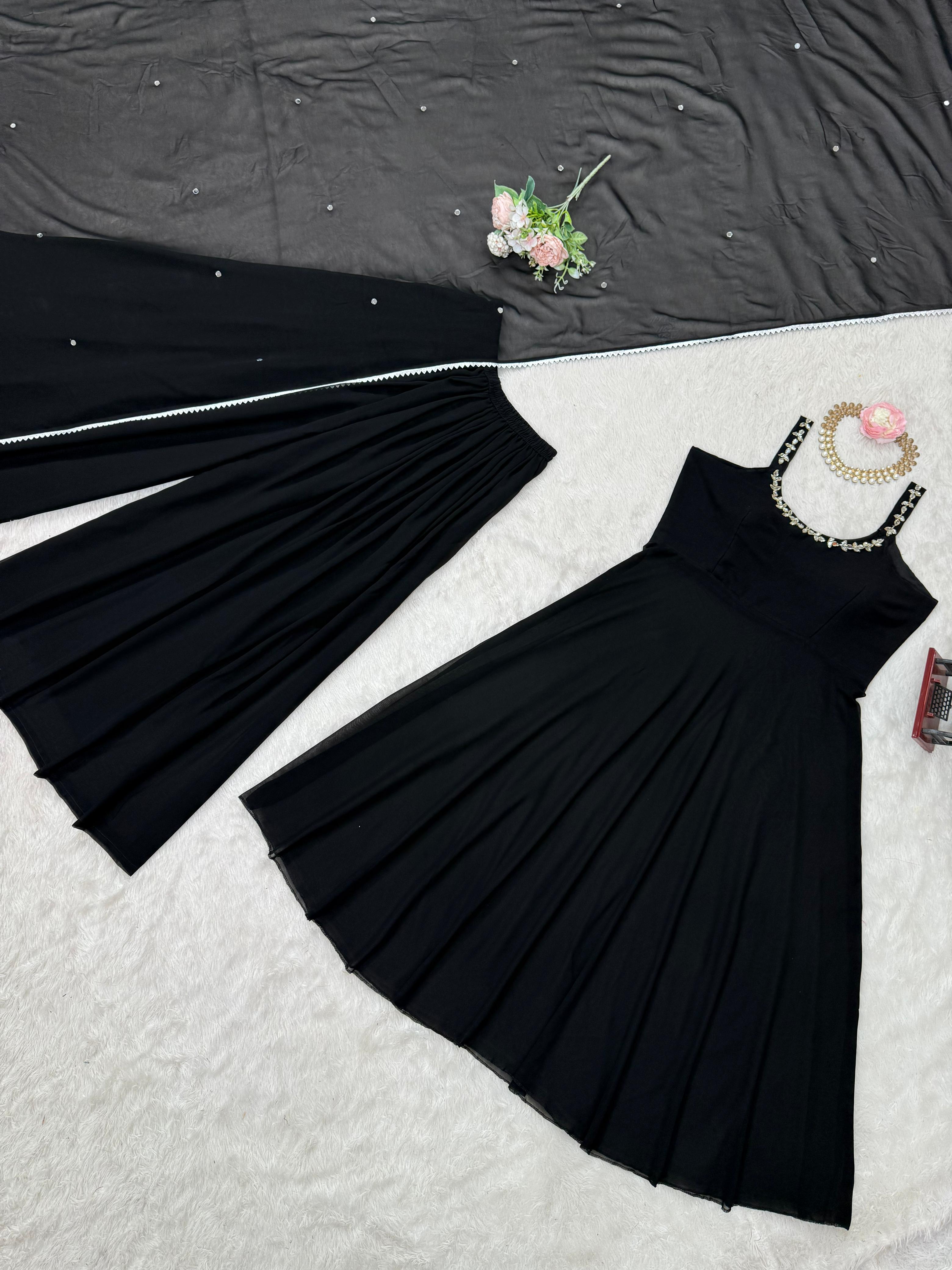 Black Color Georgette Awesome Top With Palazzo