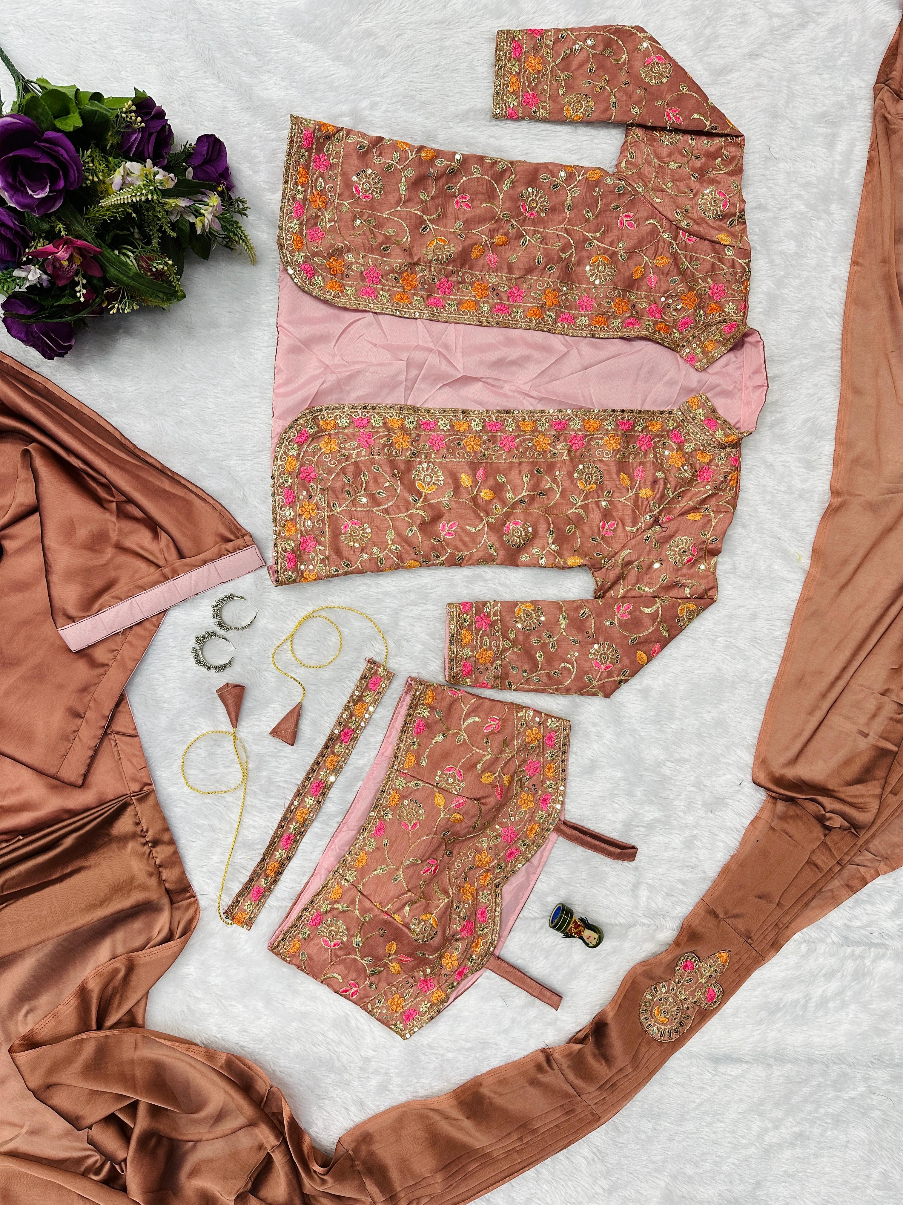 Wedding Wear Rangoli Silk Orange Color Saree With Koti