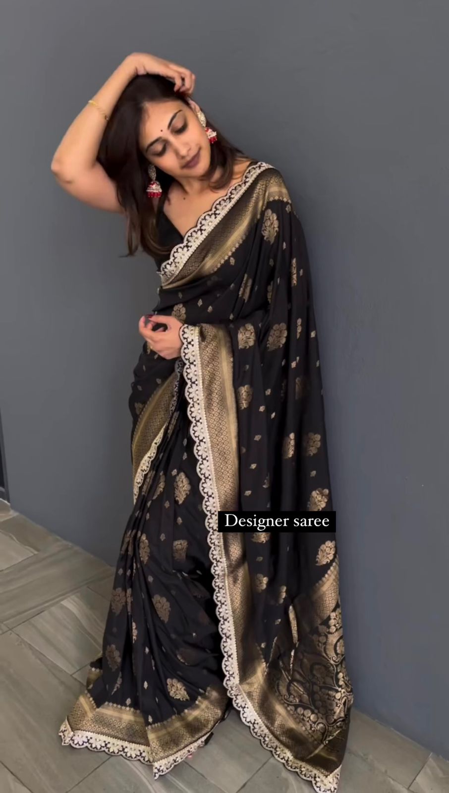 Preferable Sequence Lace Work Black Color Saree