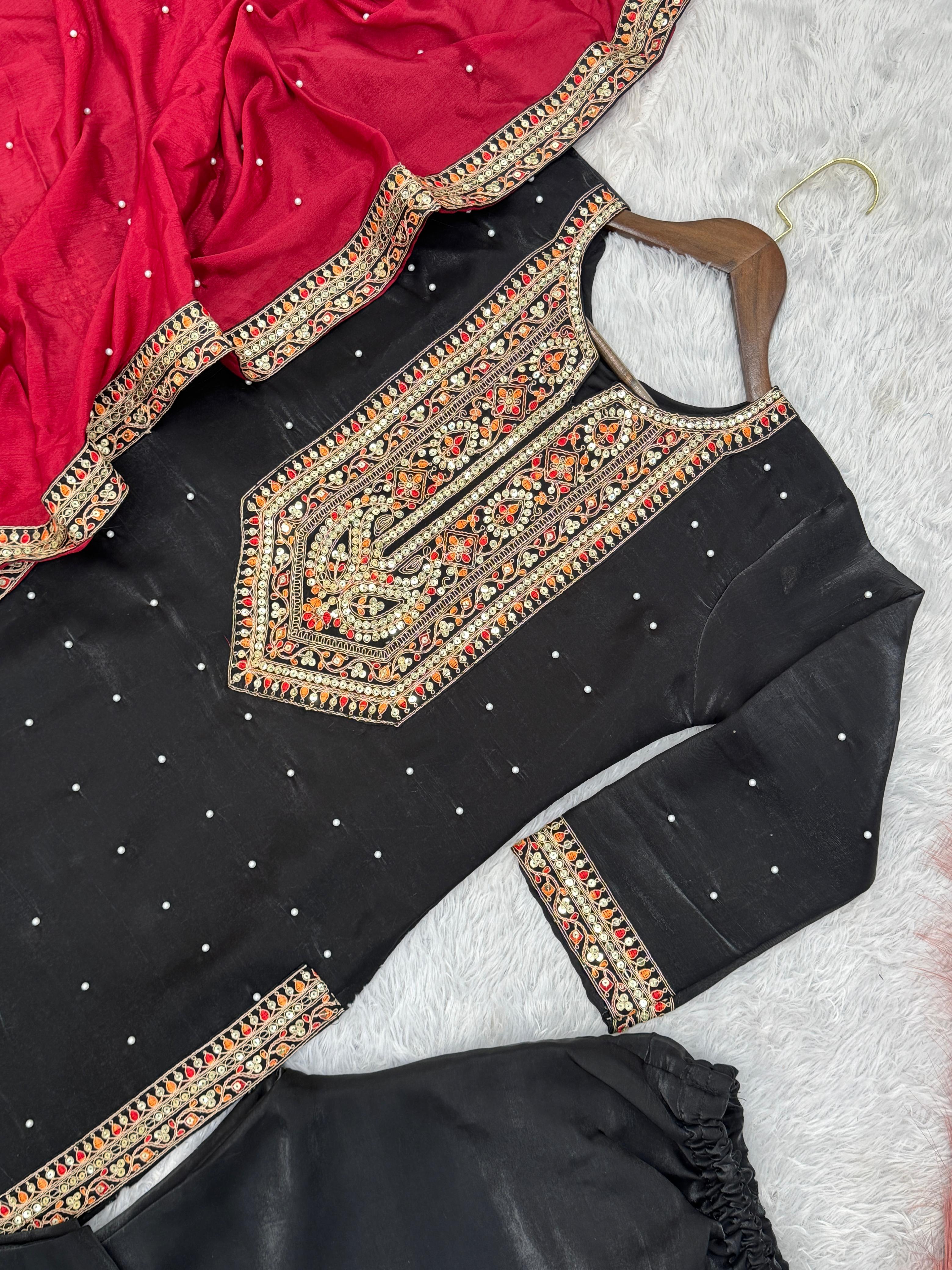 Graceful Frendy Silk Black Color Salwar Suit