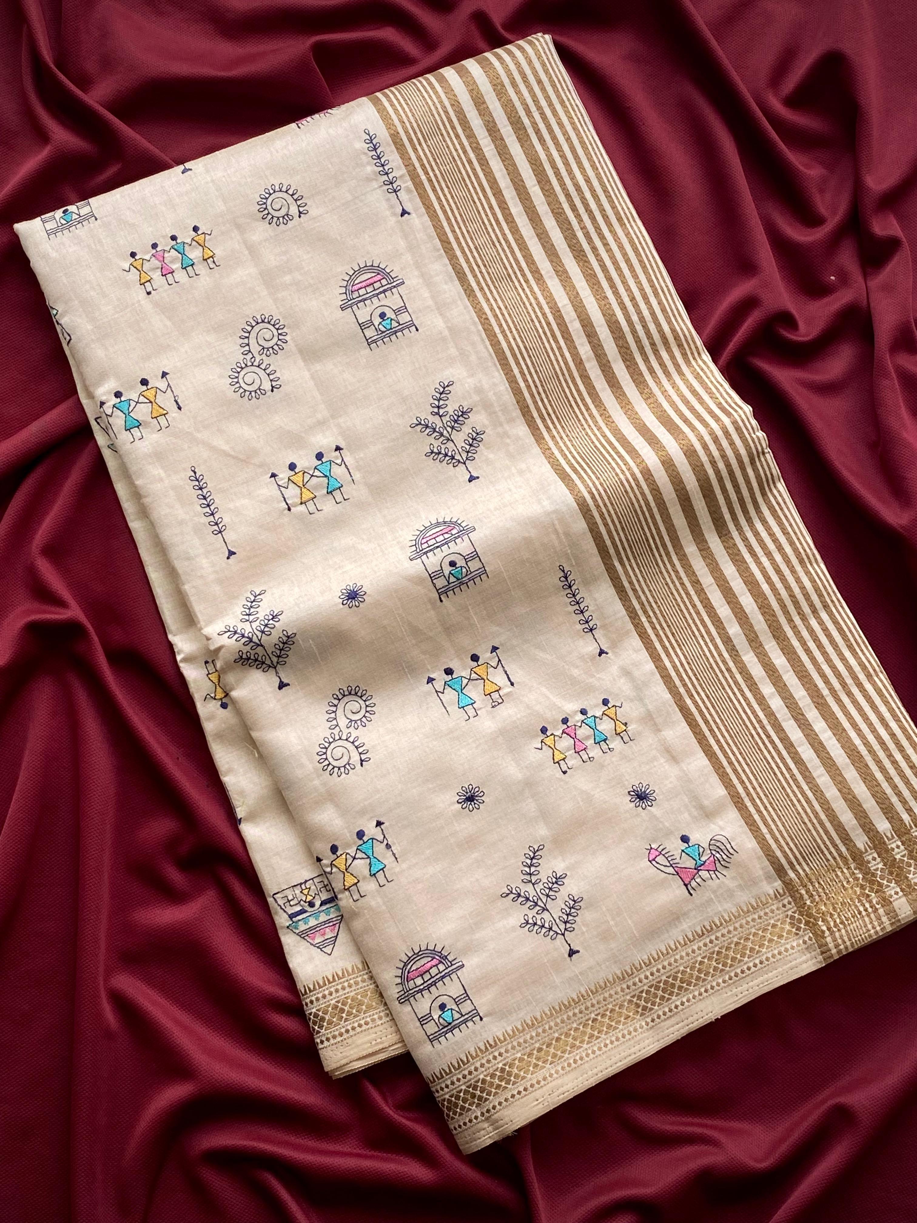 Beige Color Festive Wear Tussar Saree