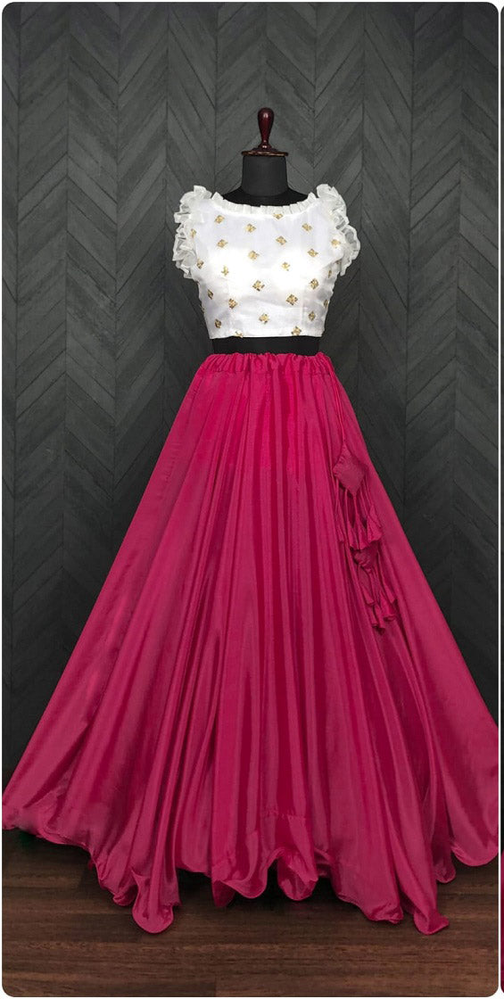 Party Wear Pink Color Lehenga With Work Blouse