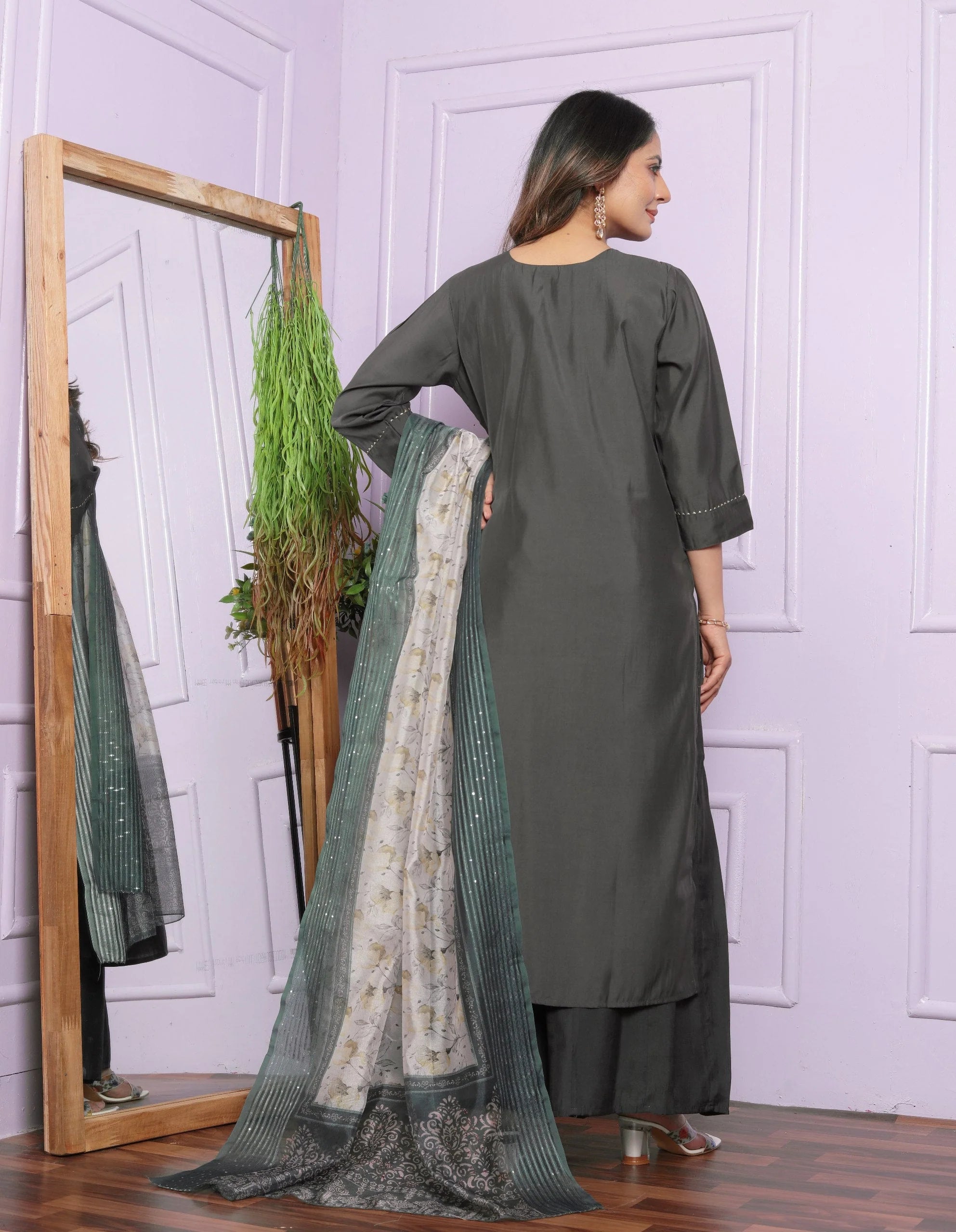 Fantastic Hand Work Grey Color Palazzo Suit