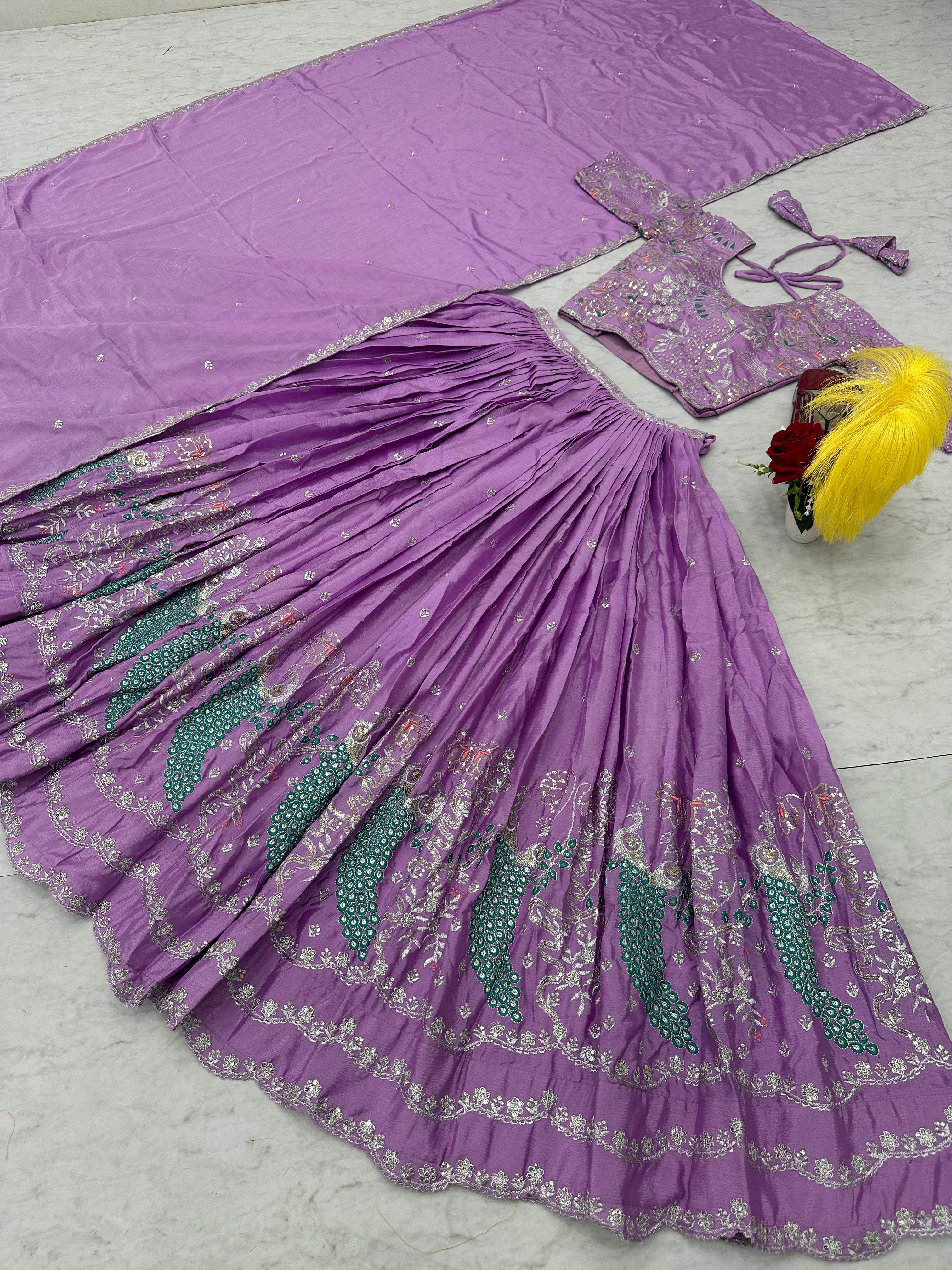 Traditional Wear Embroidery Work Lavender Color Lehenga Choli