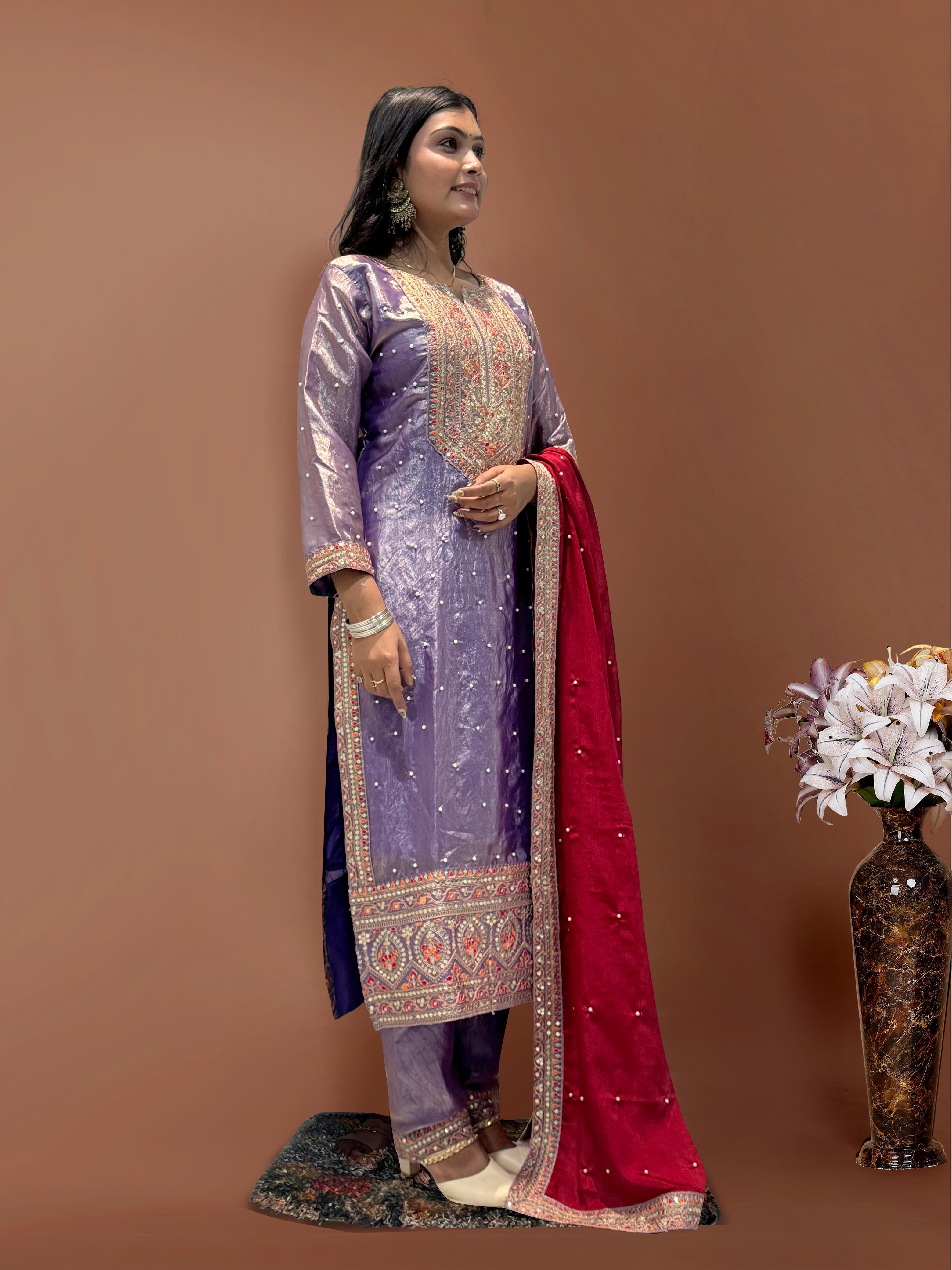 Graceful Frendy Silk Lavender Color Salwar Suit
