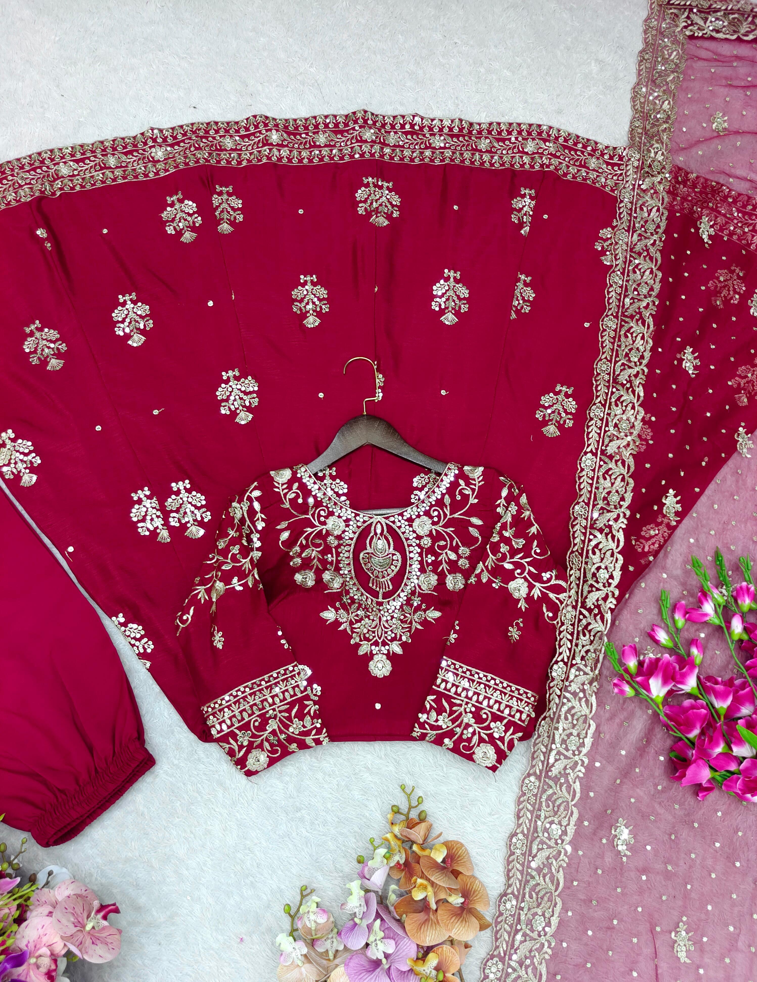 Awesome Pink Color Sequence Work Gown