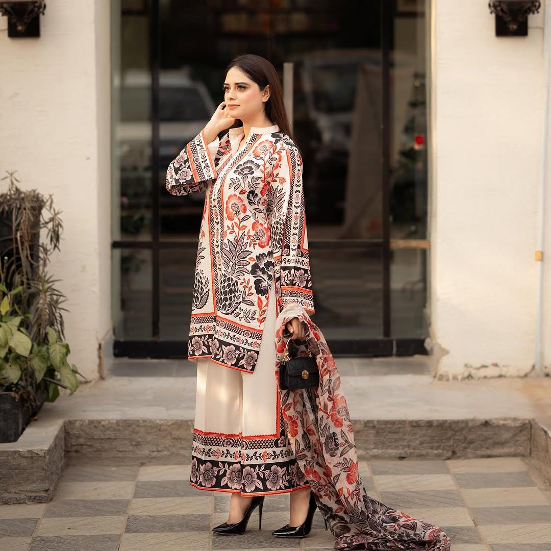 Digital Printed Cream Color Palazzo Suit