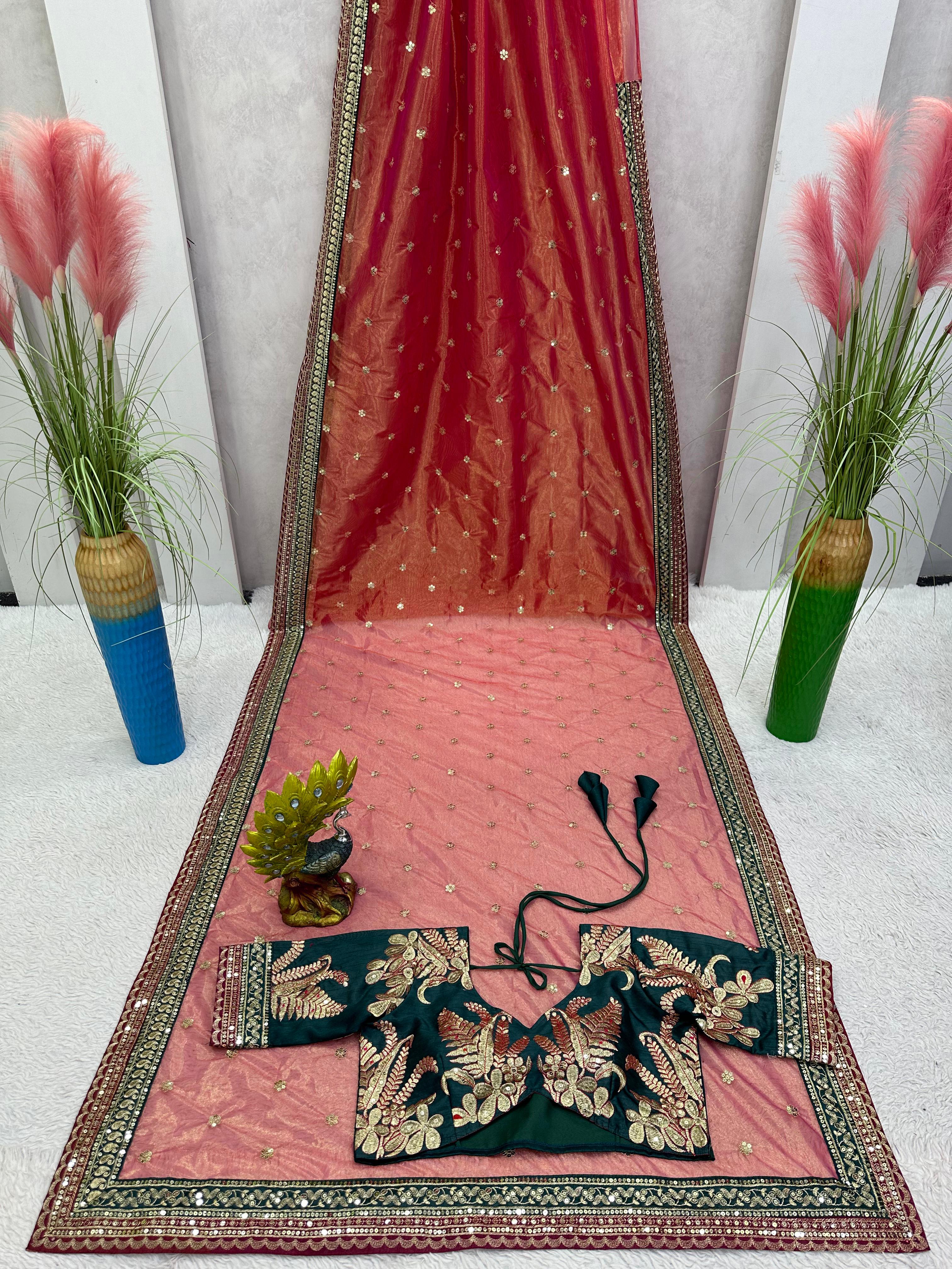 Occasion Wear Twill Net Orange Color Saree