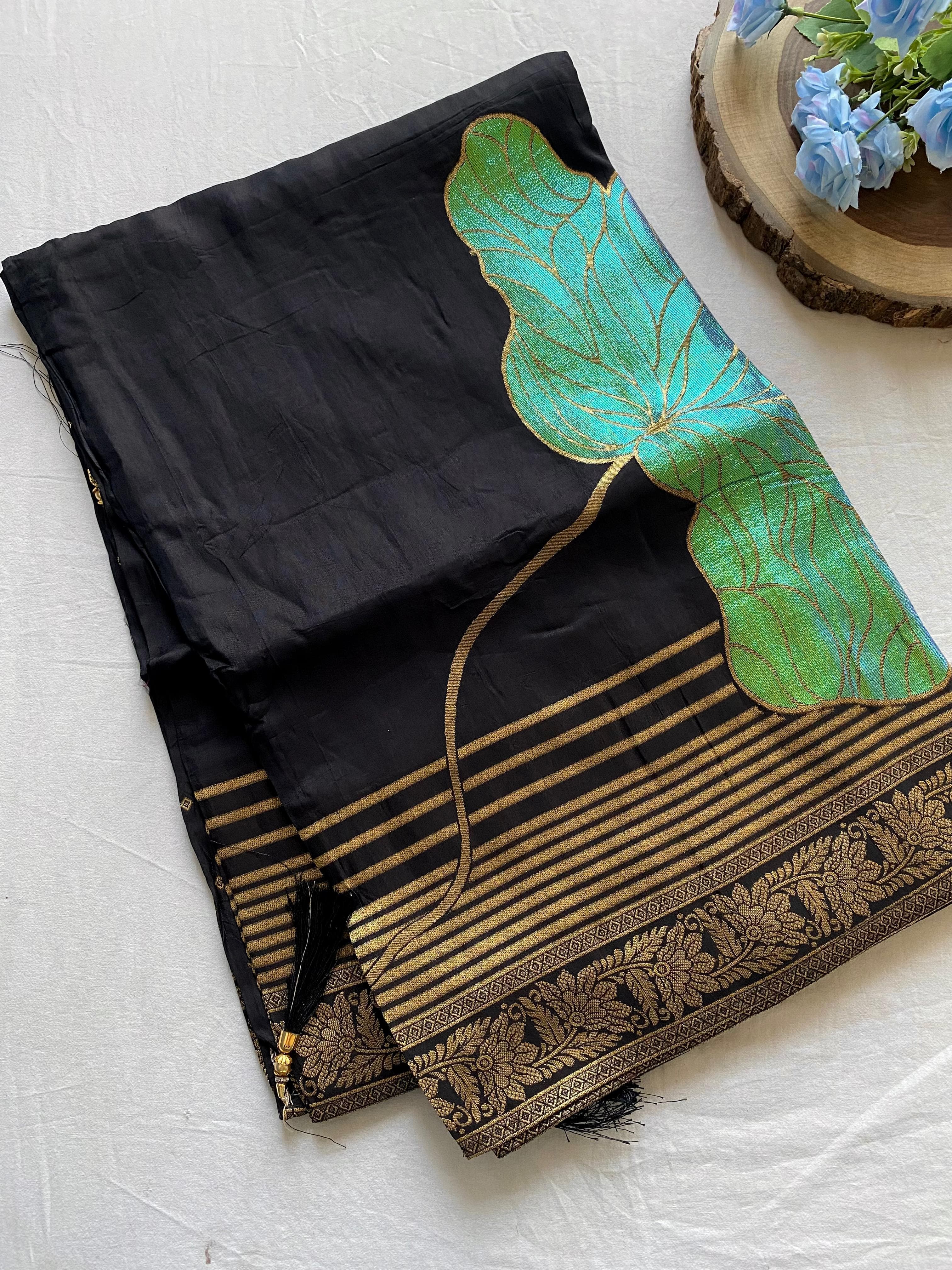 Fantastic Munga Silk Black Color Saree