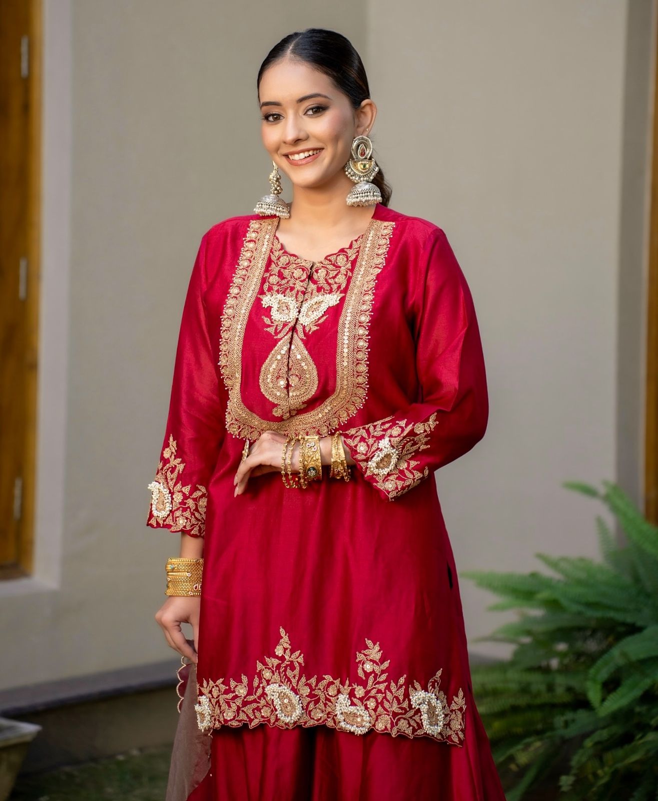 Preferable Heavy Red Color Sharara Suit