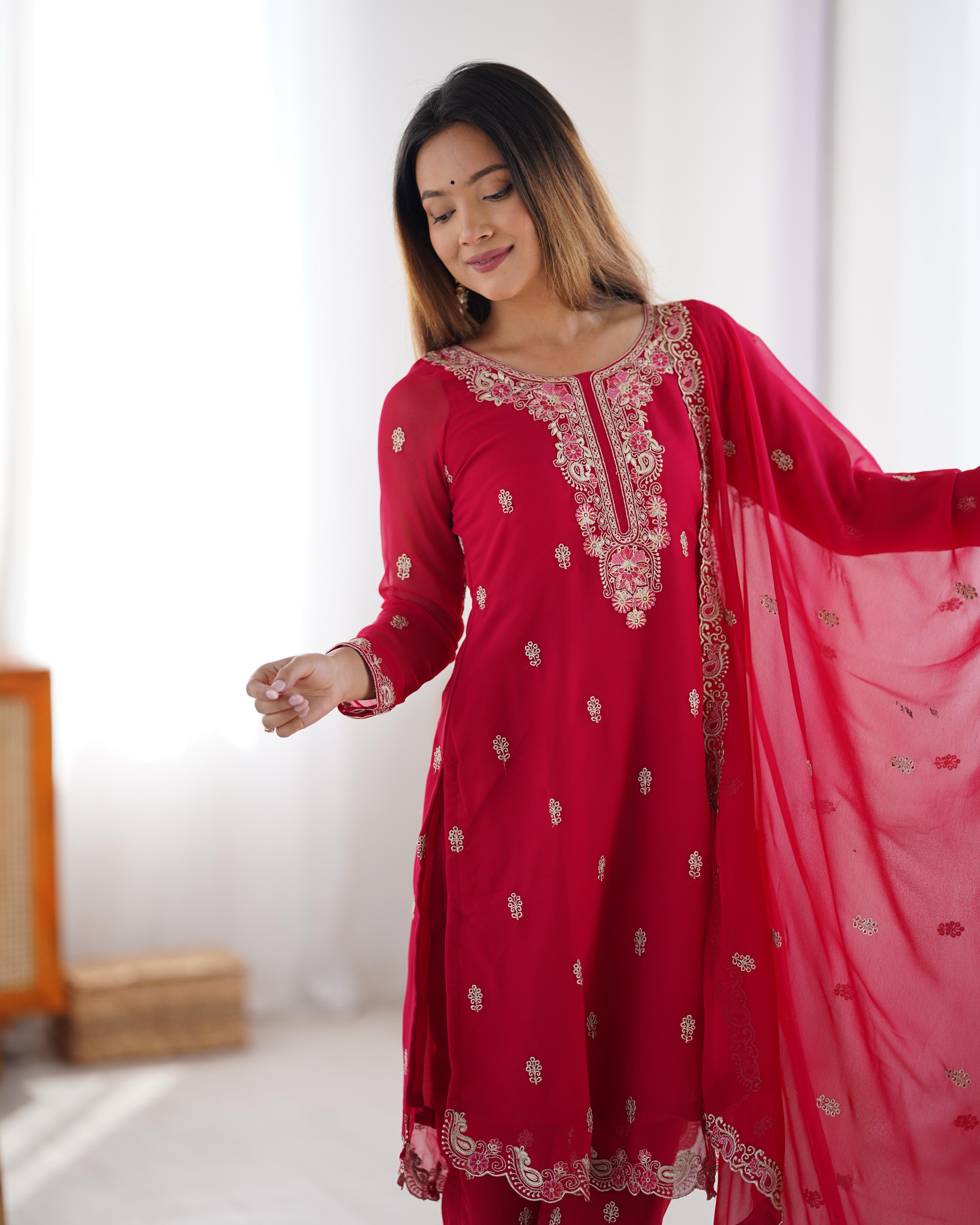 Presenting Sequence Work Red Color Salwar Suit