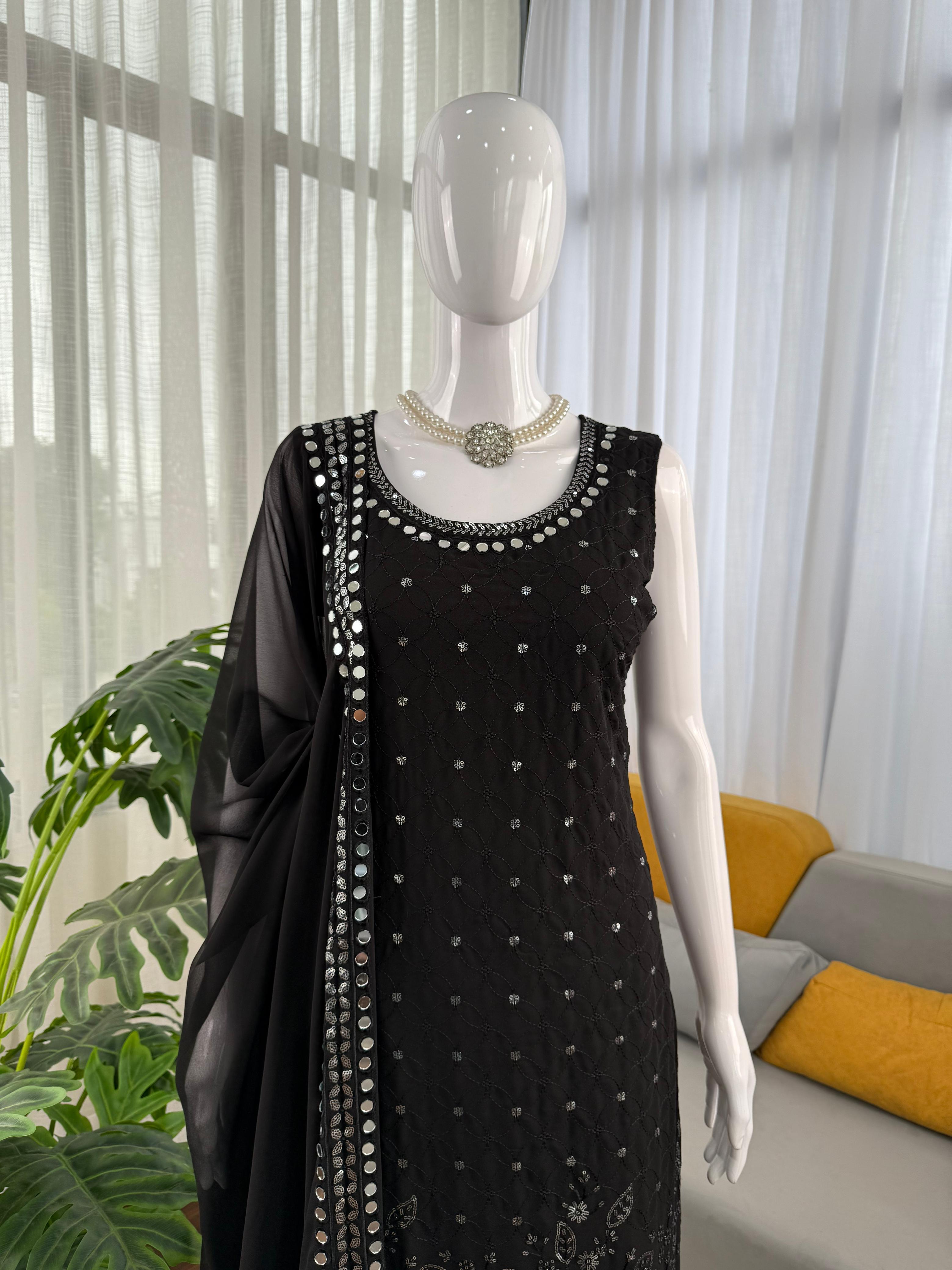 Alluring Black Color Georgette Thread Work Salwar Suit