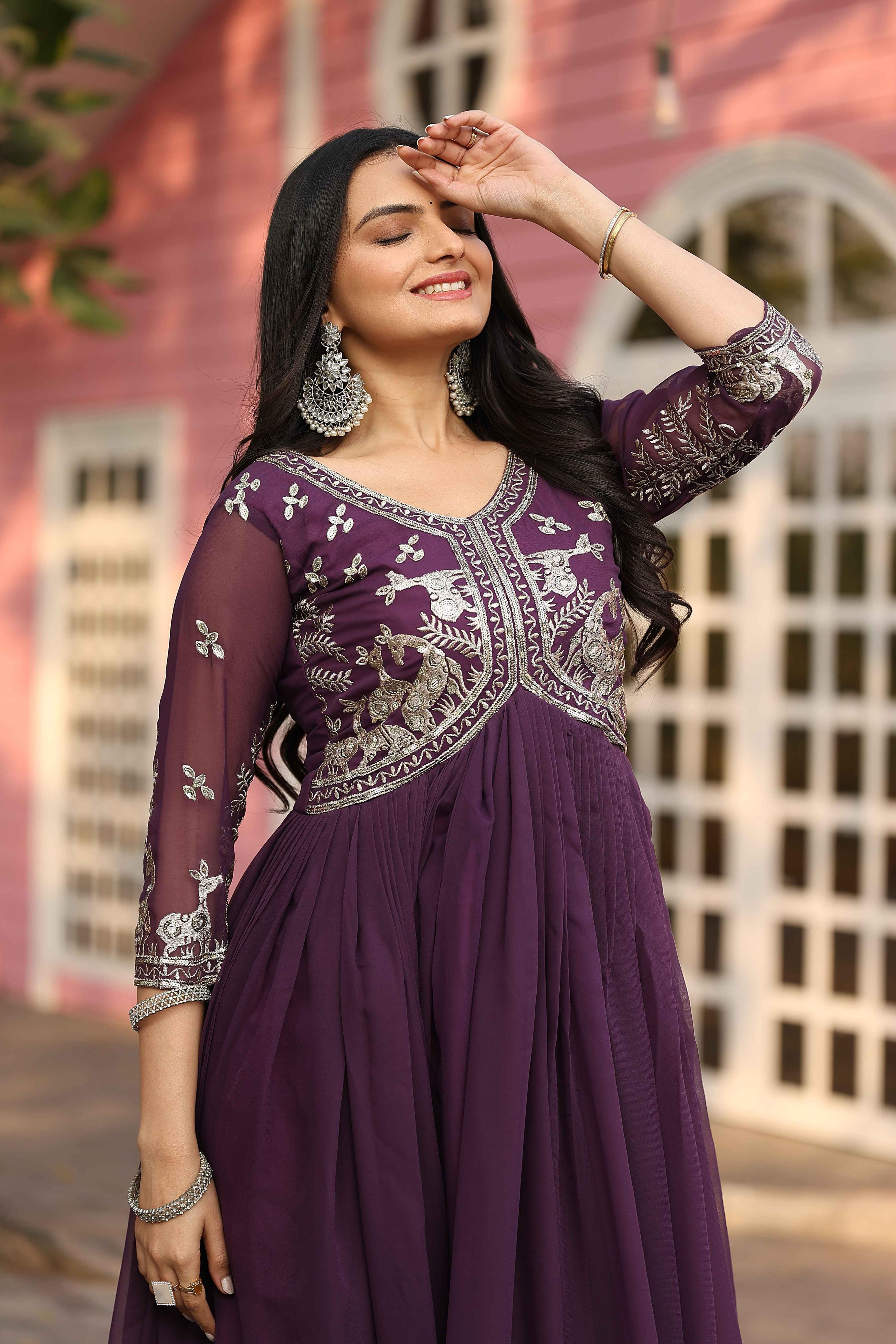Glorious Vichitra Silk Onion Color Gown