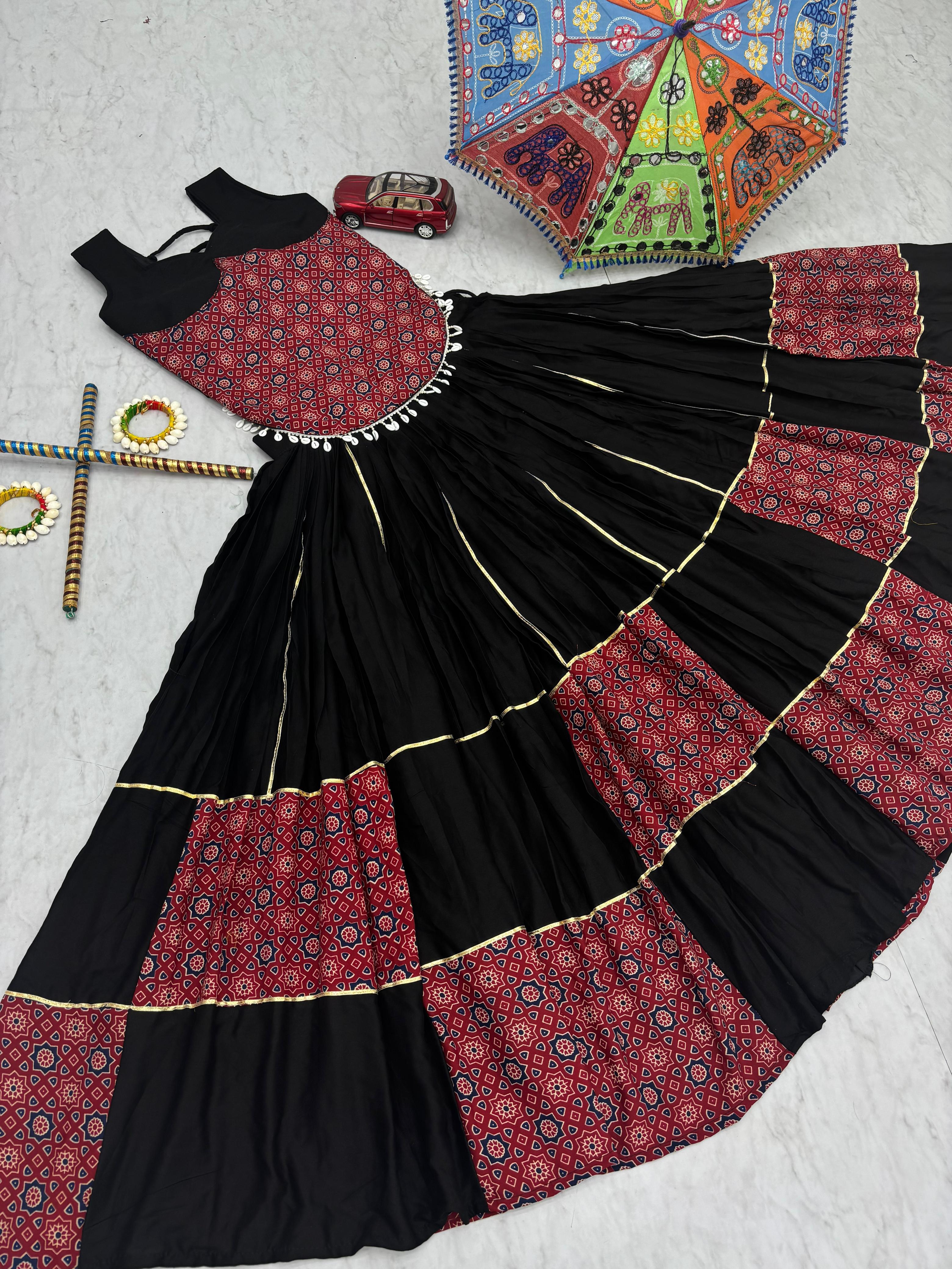 Black Color Navratri Collection Ajarakh Print Lehenga Choli