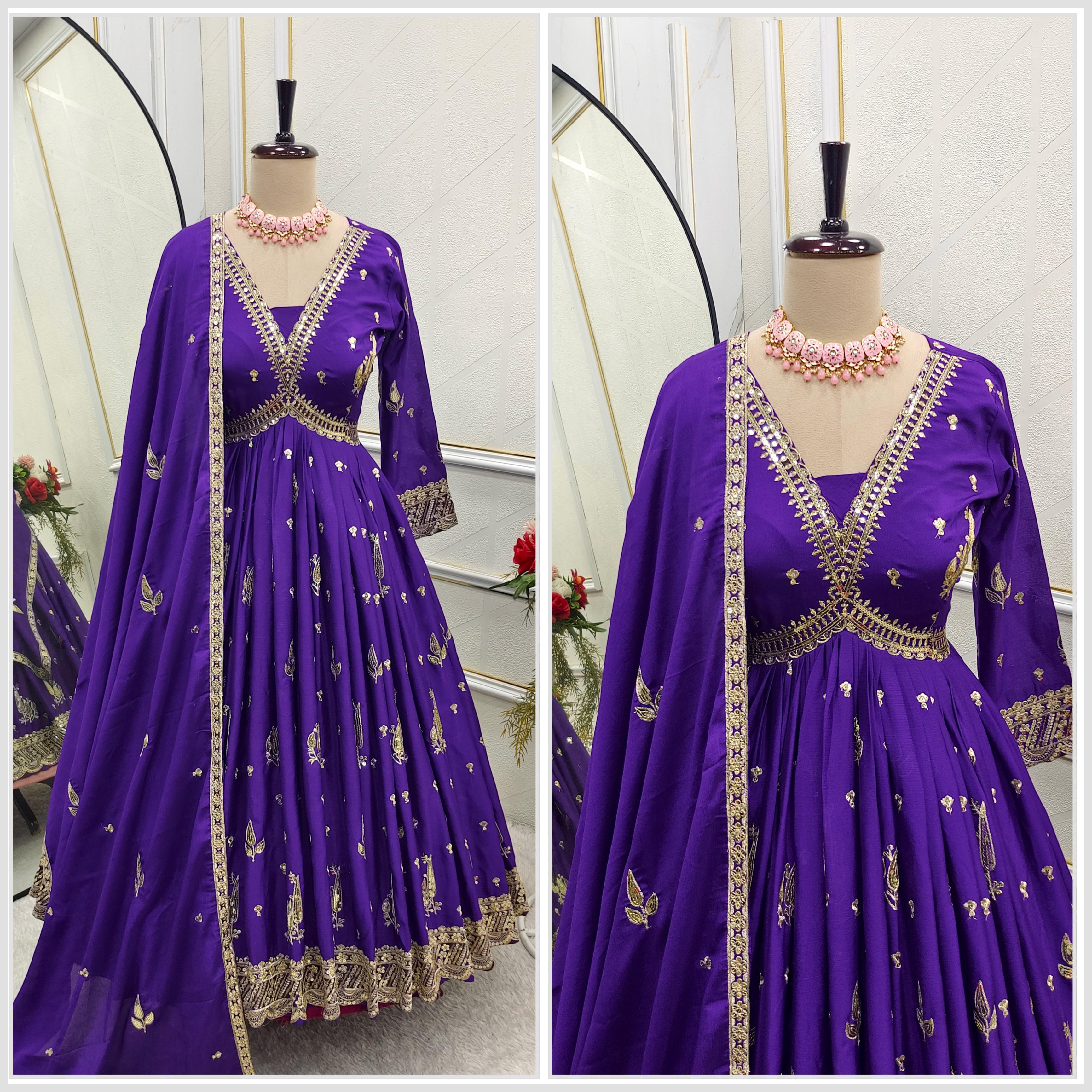 Marvelous Purple Color Gown With Dupatta Set
