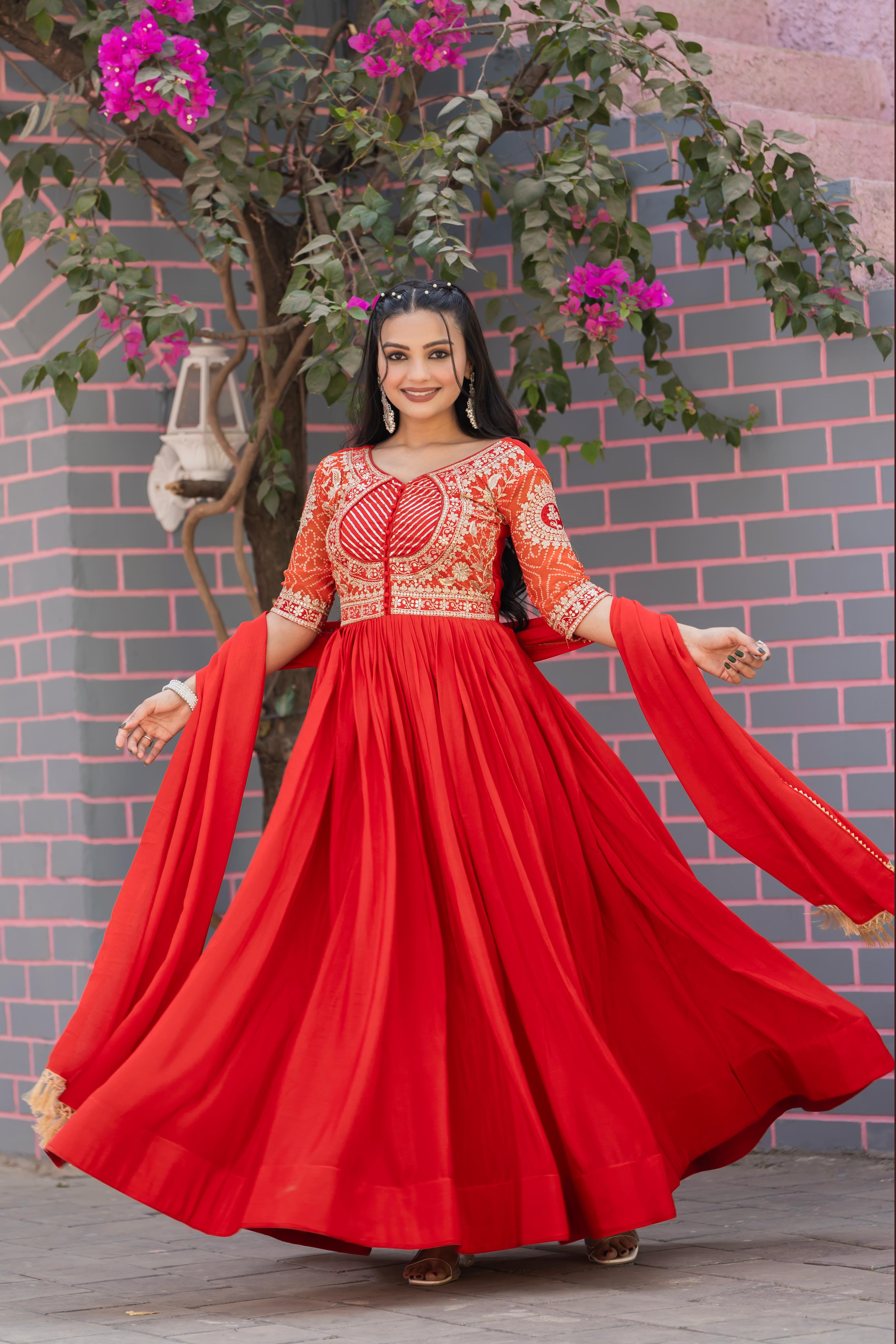 Blissful Pure Bandhrej Orange Color Gown