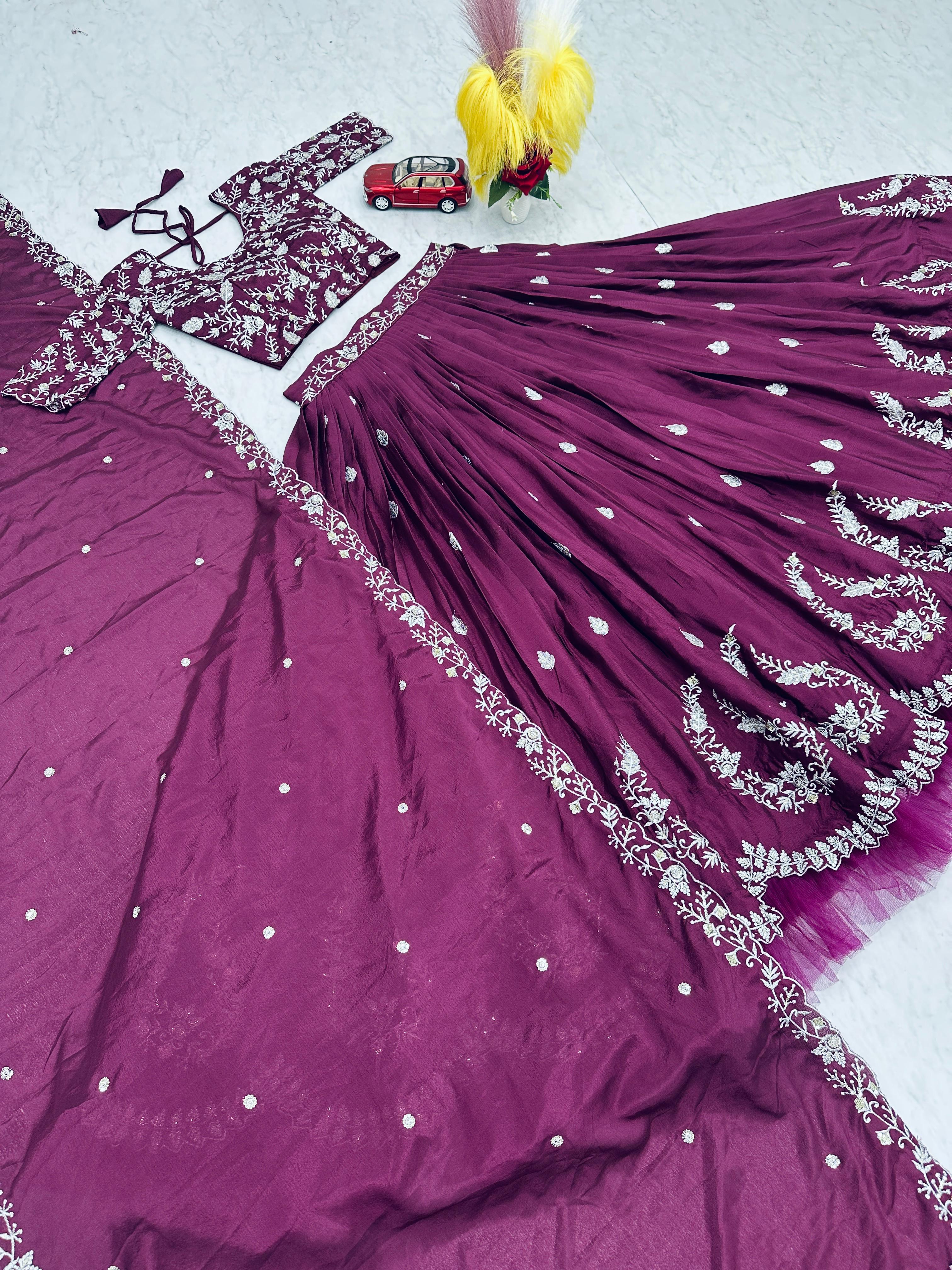 Function Wear Thread Work Wine Color lehenga choli