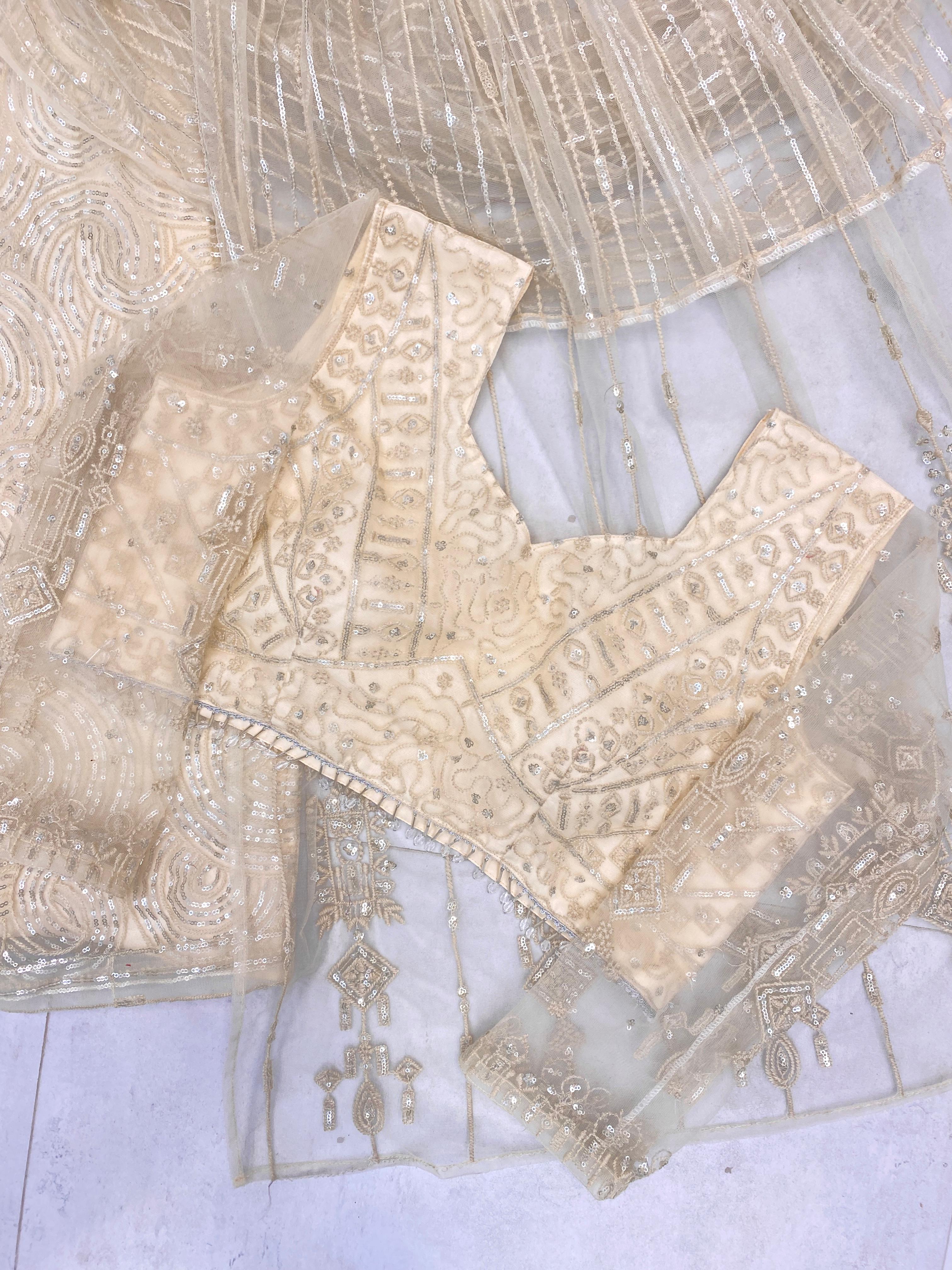 Beige Color Butterfly Net Ready To Wear Saree