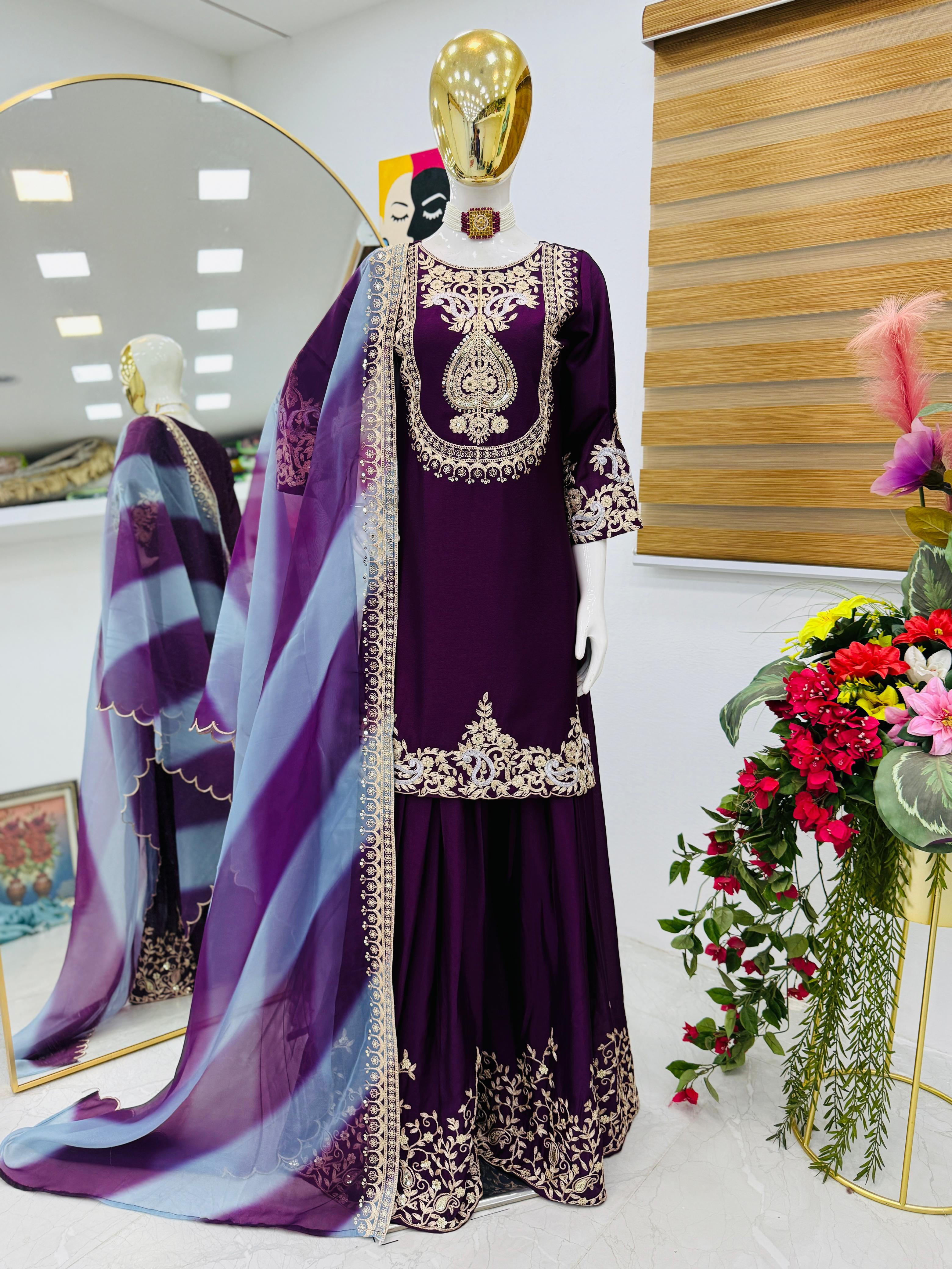 Preferable Heavy Purple Color Sharara Suit
