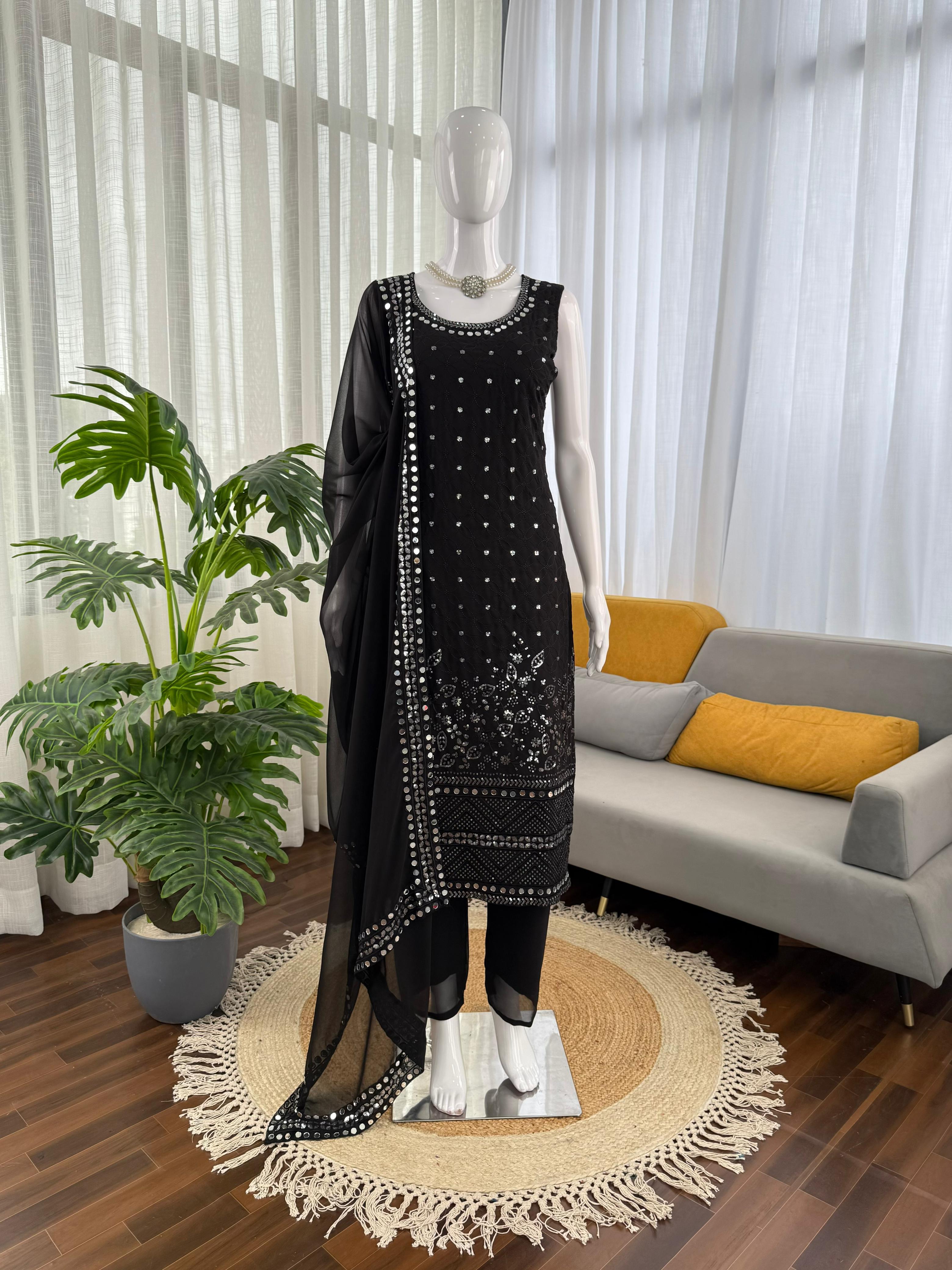Alluring Black Color Georgette Thread Work Salwar Suit