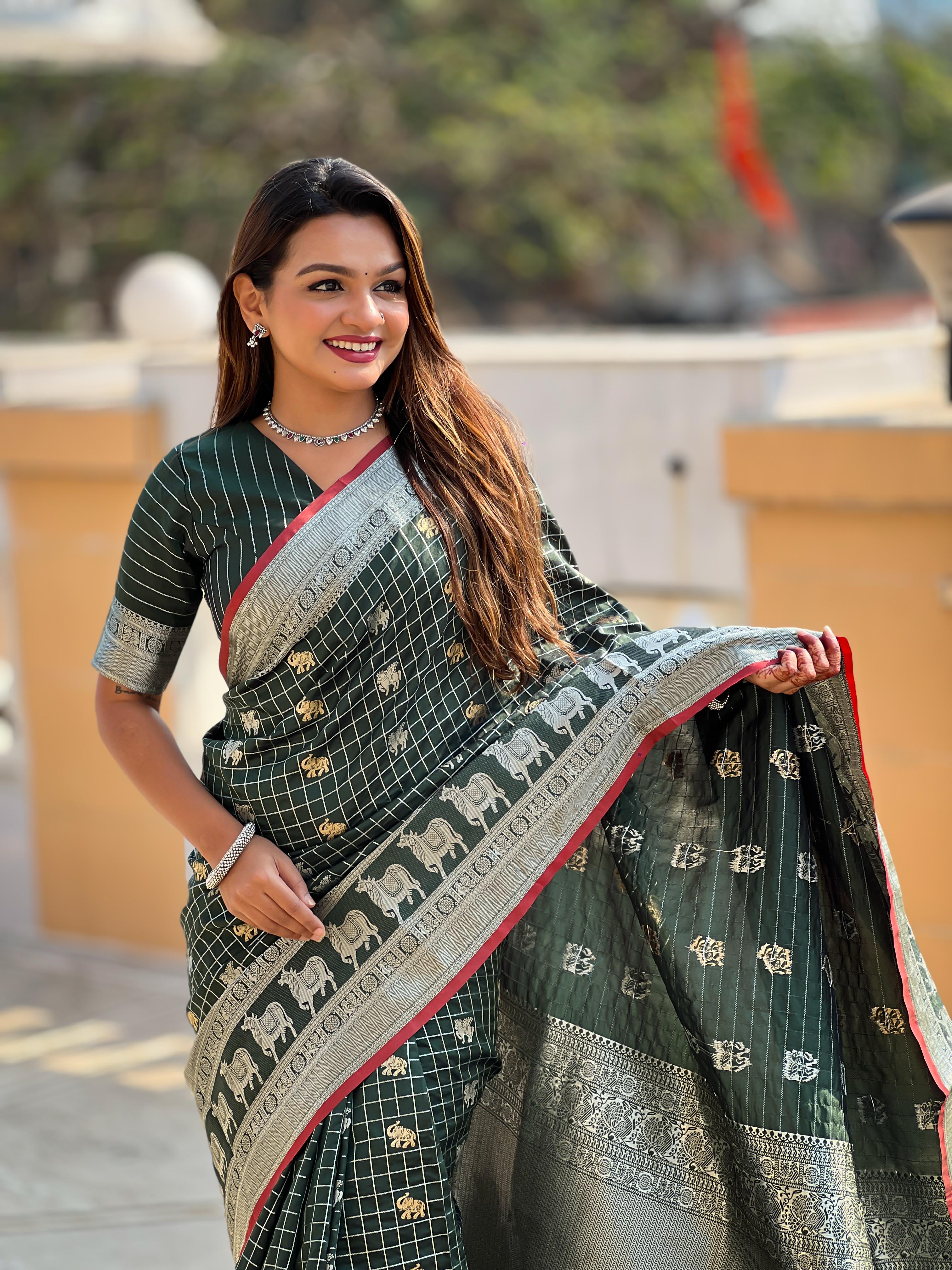 Fashionable Soft Silk Green Color Saree