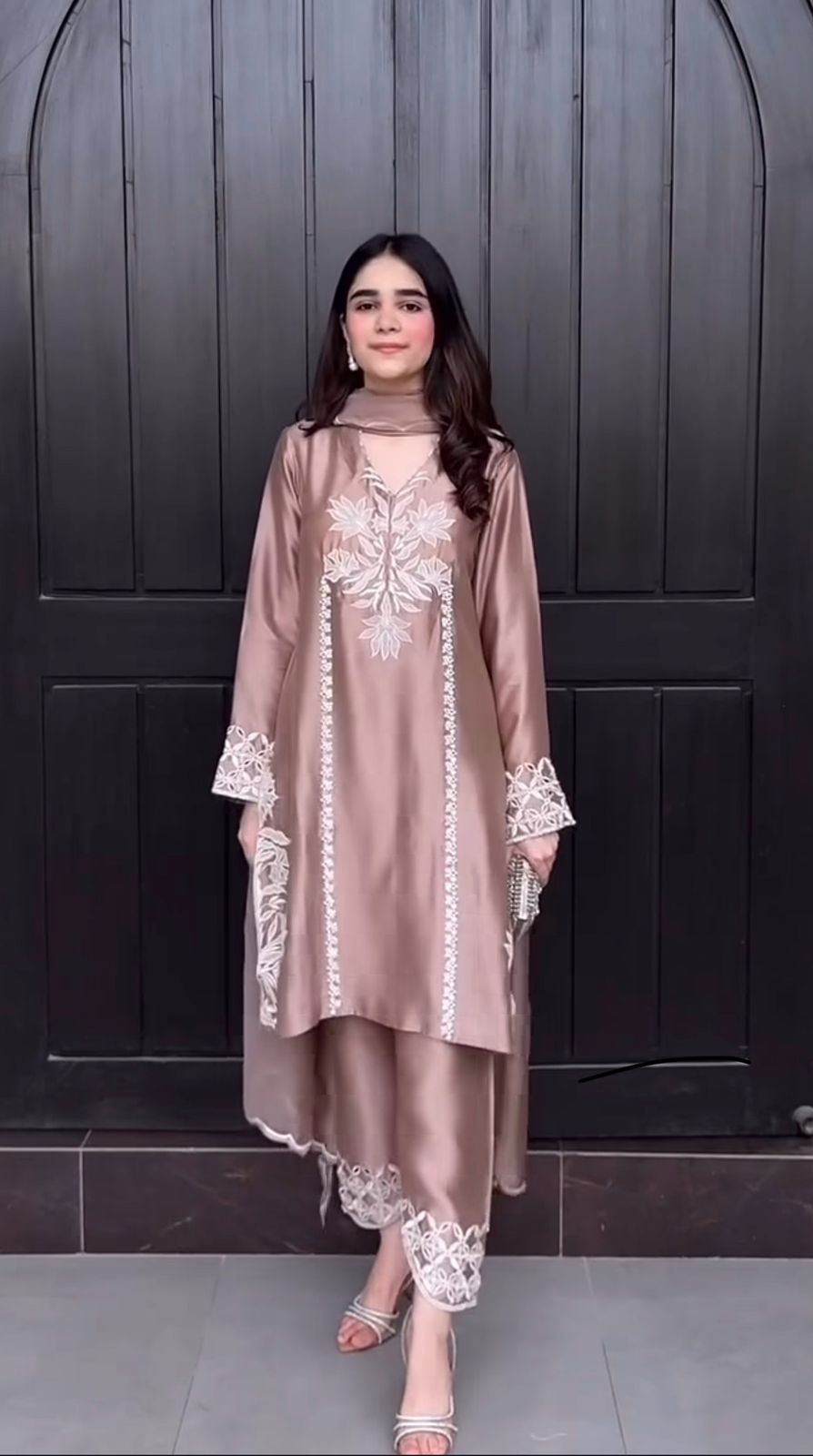 Alluring Pink Color Sequence Work Palazzo Suit