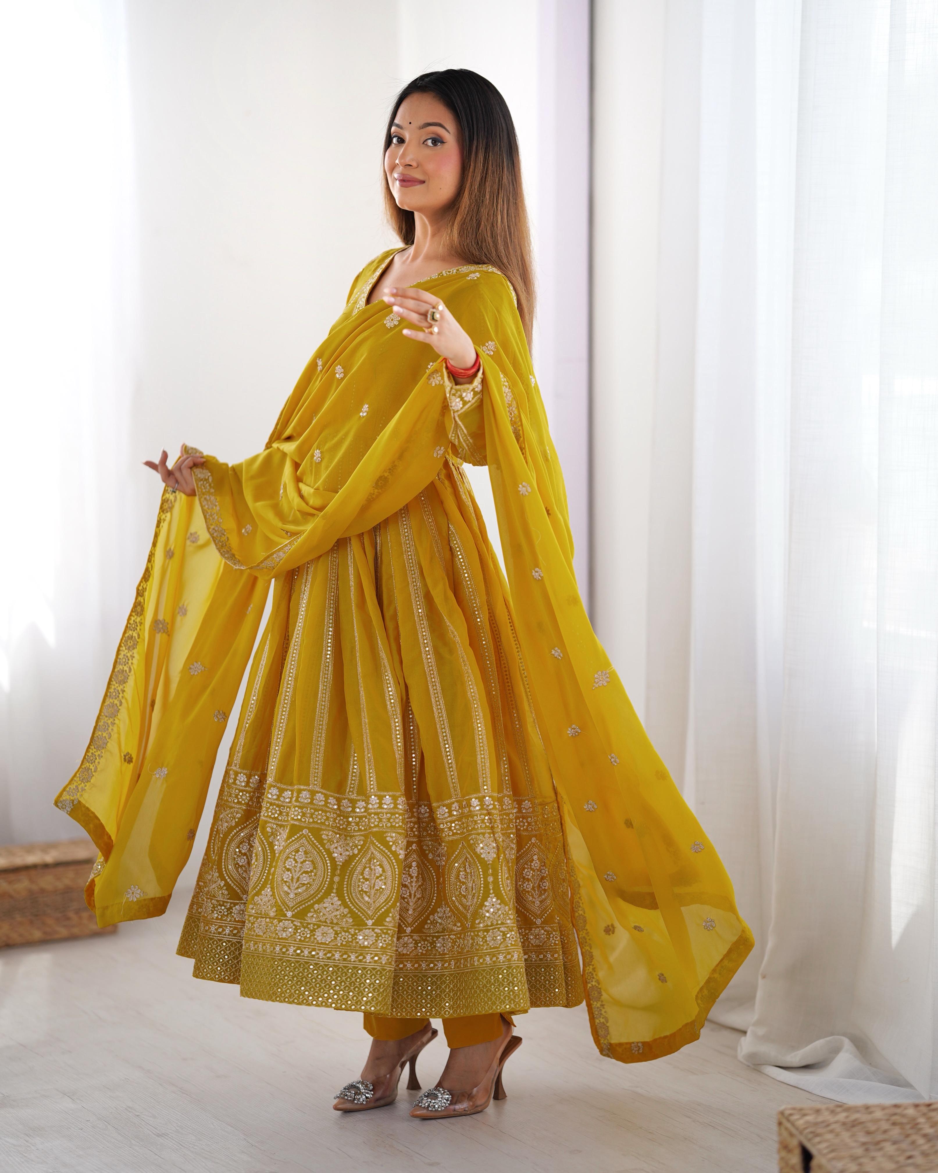 Wonderful Sequence Work Yellow Color Gown