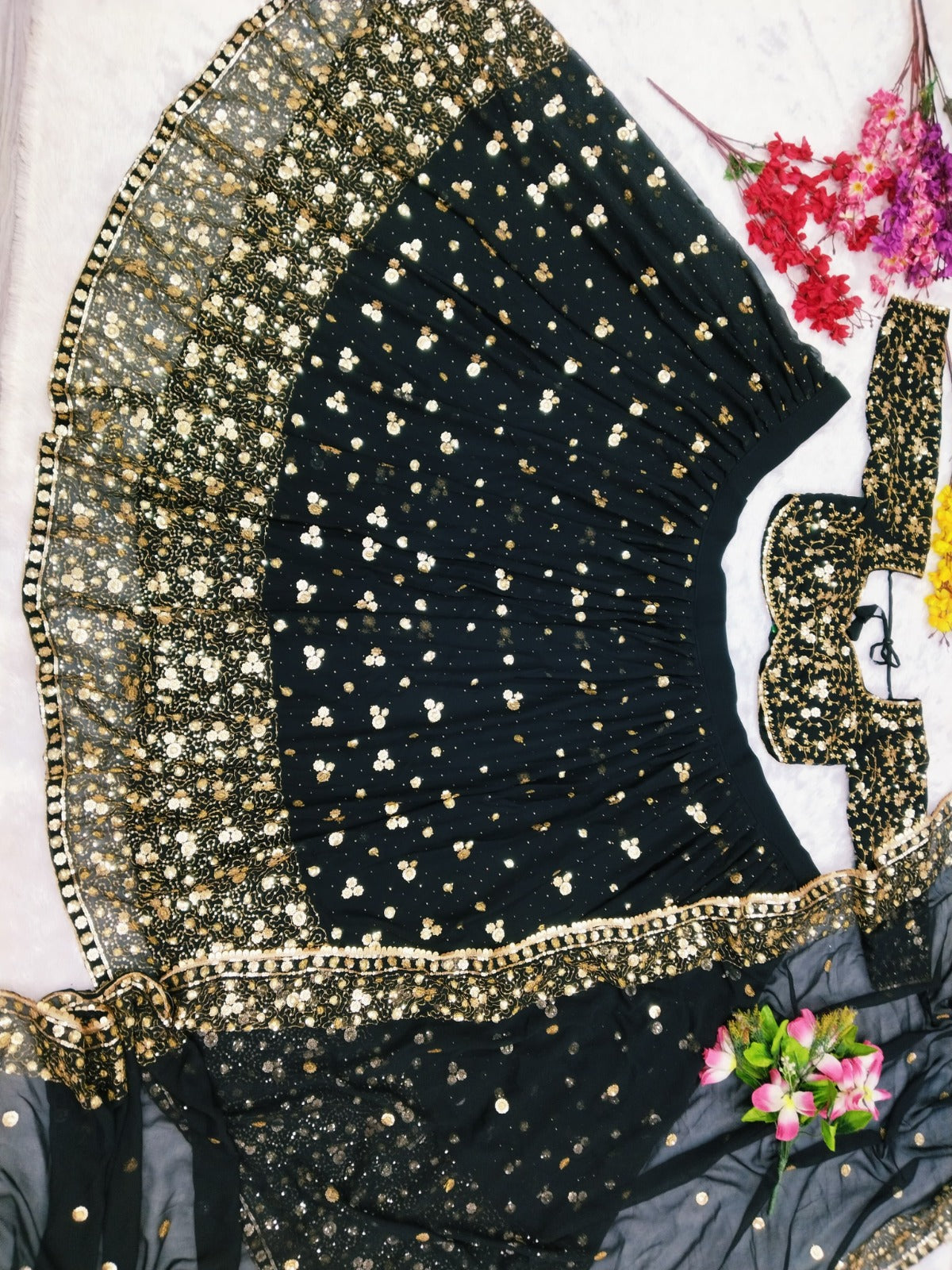 Luxuriant Georgette Embroidery Work Black Color Lehenga Choli