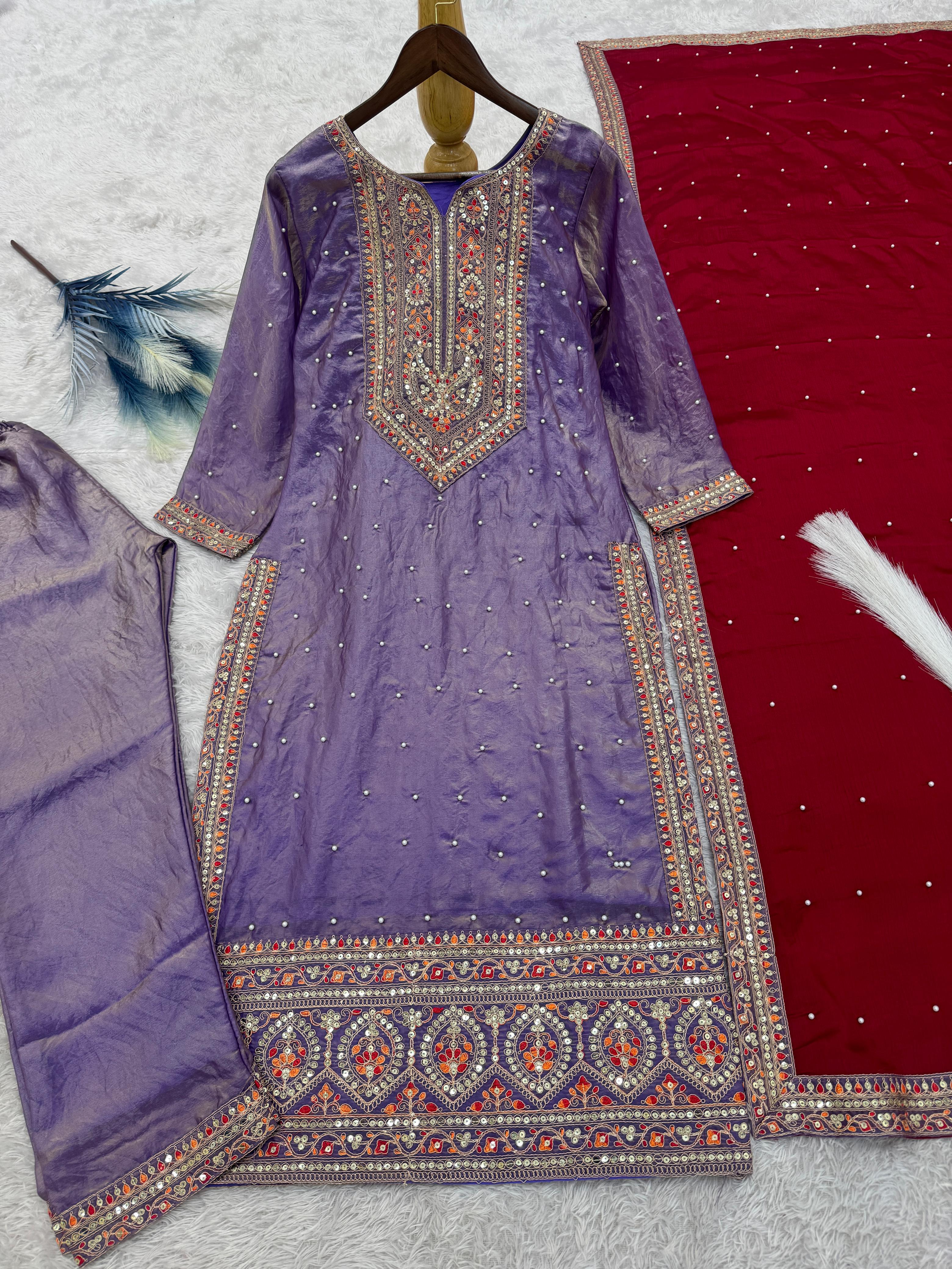 Graceful Frendy Silk Lavender Color Salwar Suit