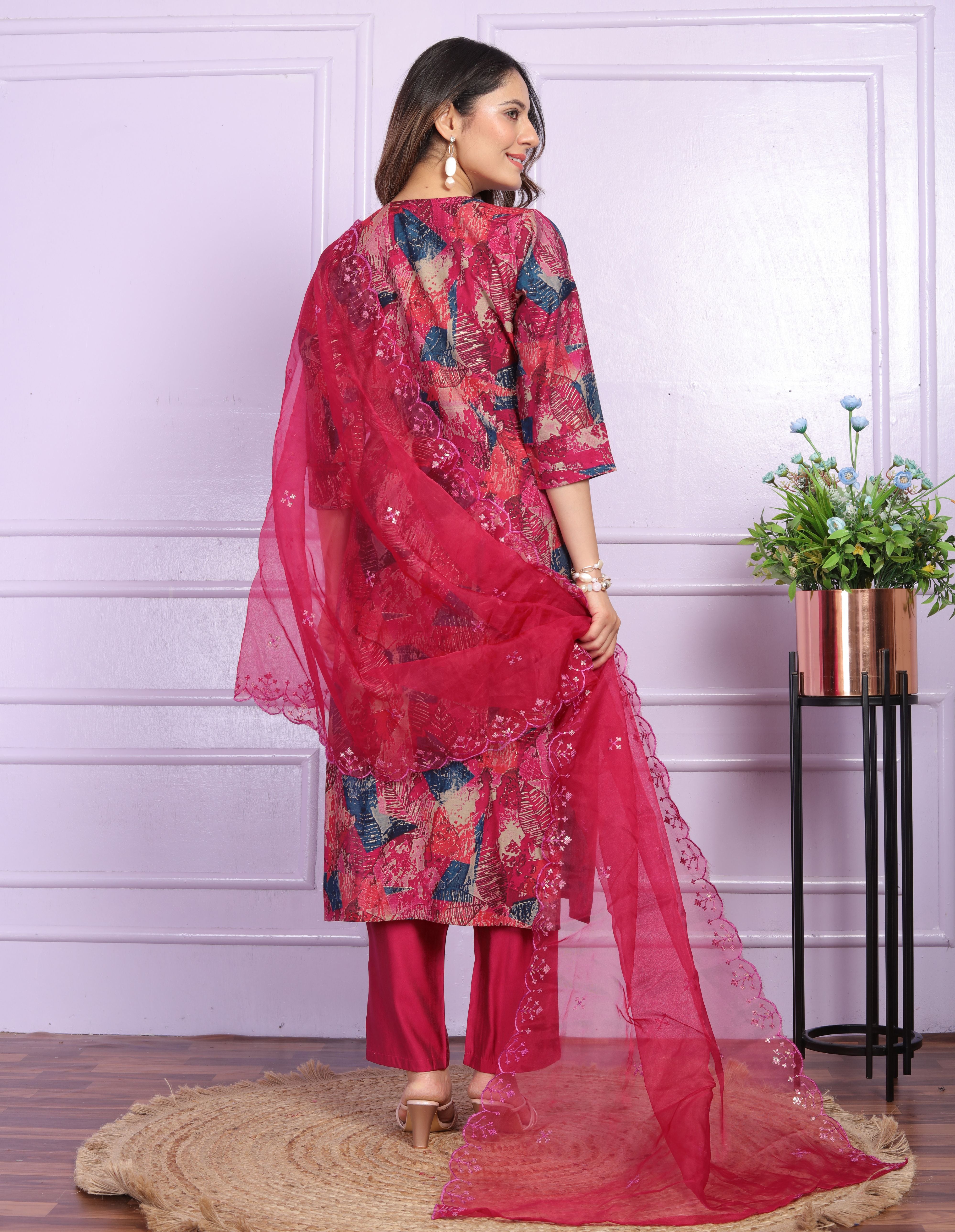 Wonderful Hand Work Straight Pink Color Suit