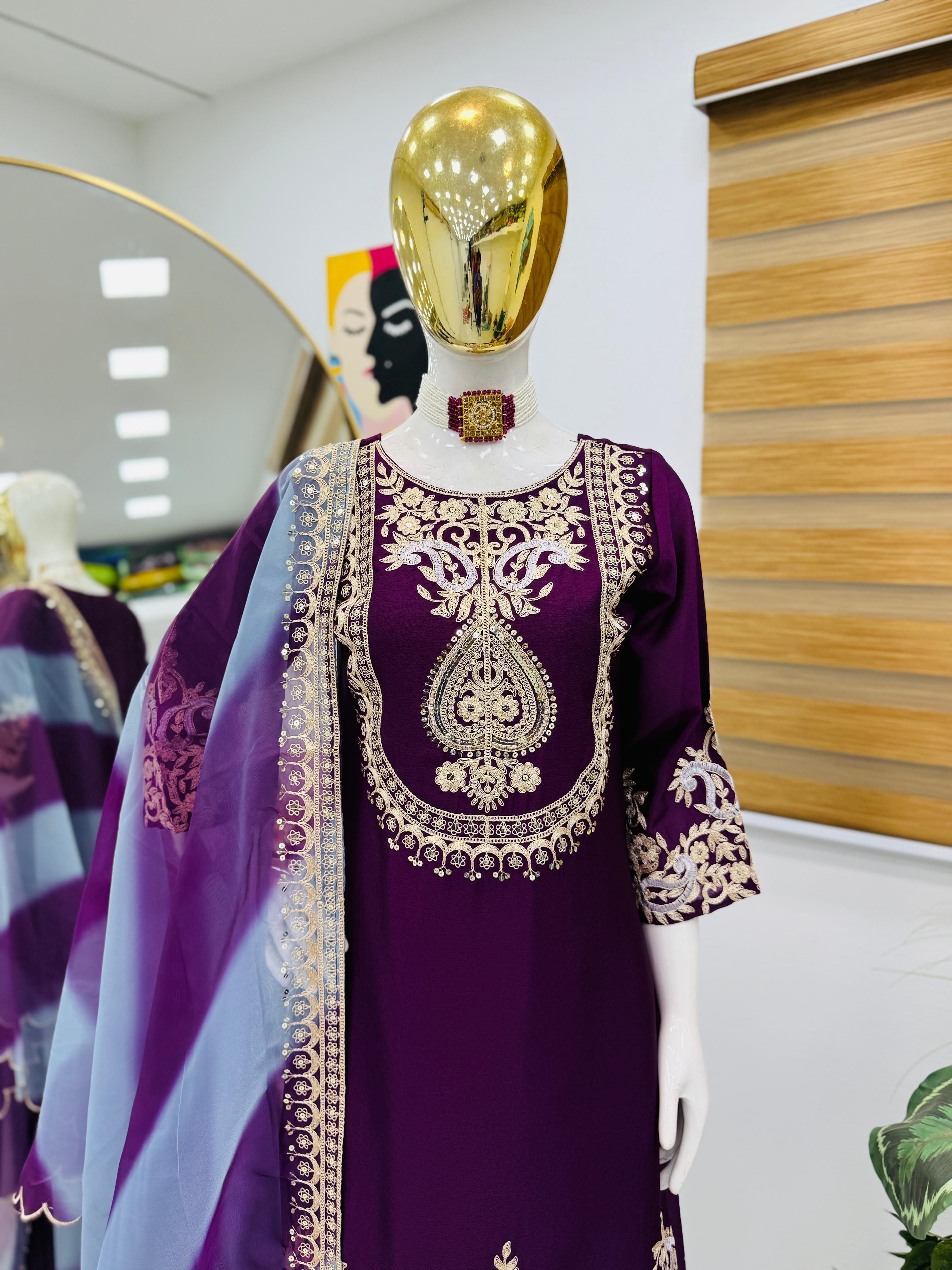 Preferable Heavy Purple Color Sharara Suit