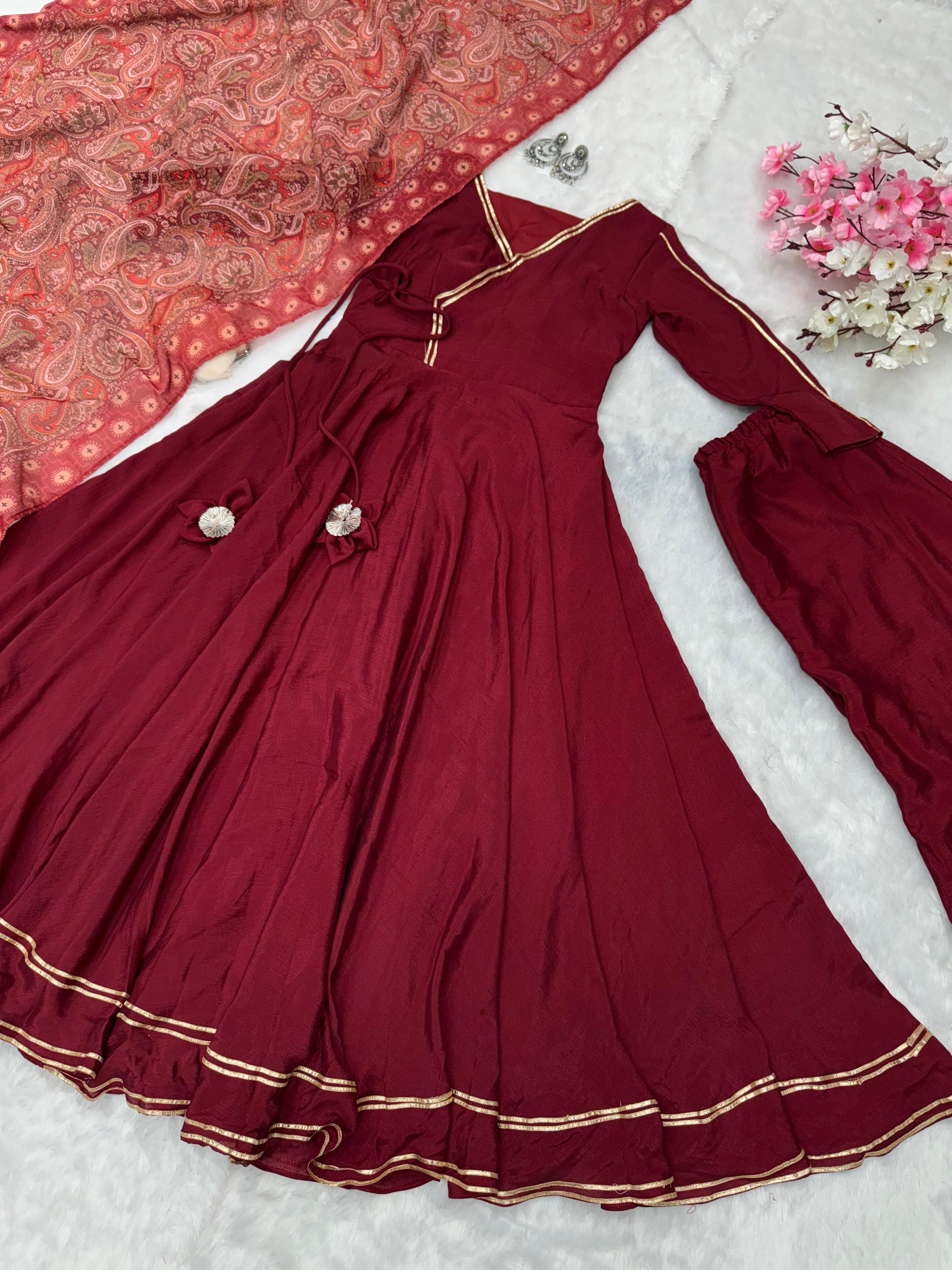 Red Color Fully Stitched Huge Flair Anarkali Gown