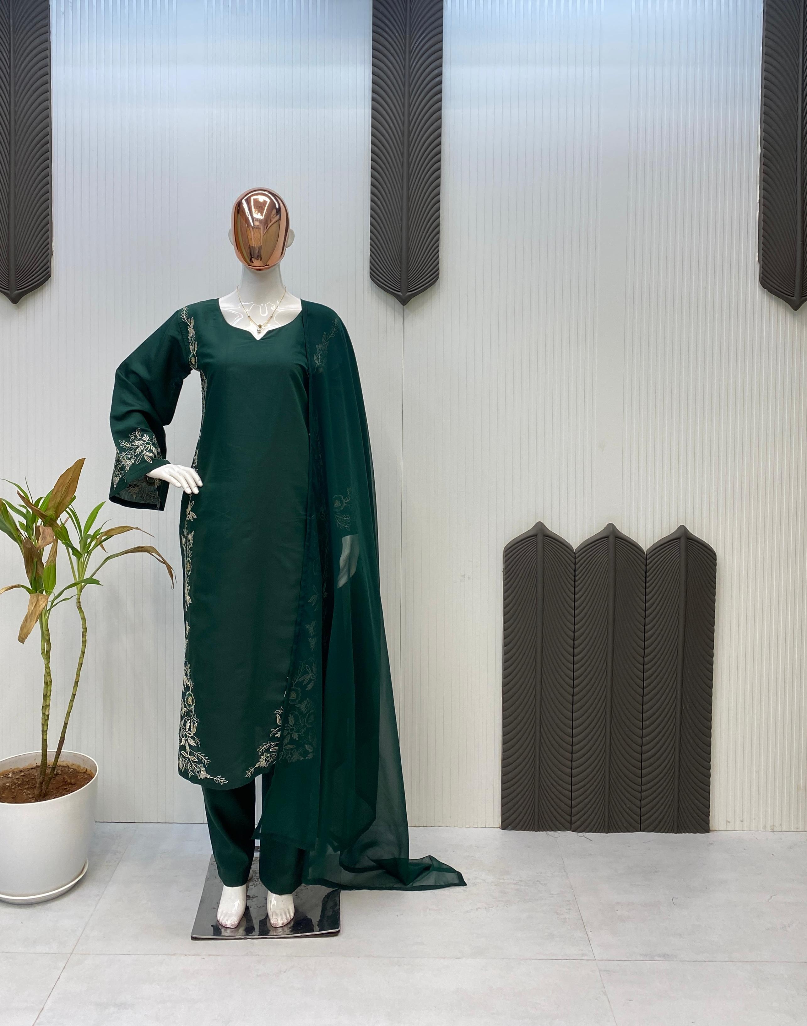 Roman Silk Green Color Straight Salwar Suit