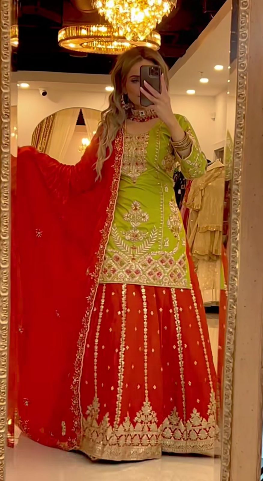 Beautiful Green Georgette Sequence Work Palazzo Suit
