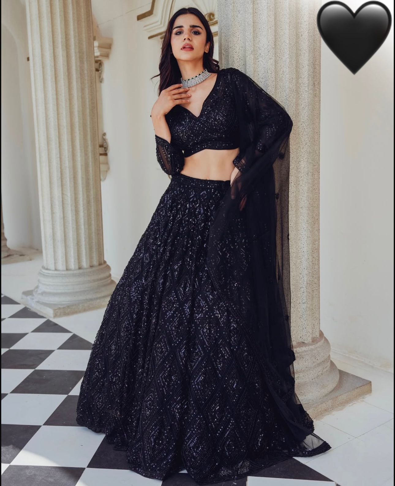 Look  Designer Sequins And Dori Work Black Color Lehenga Choli