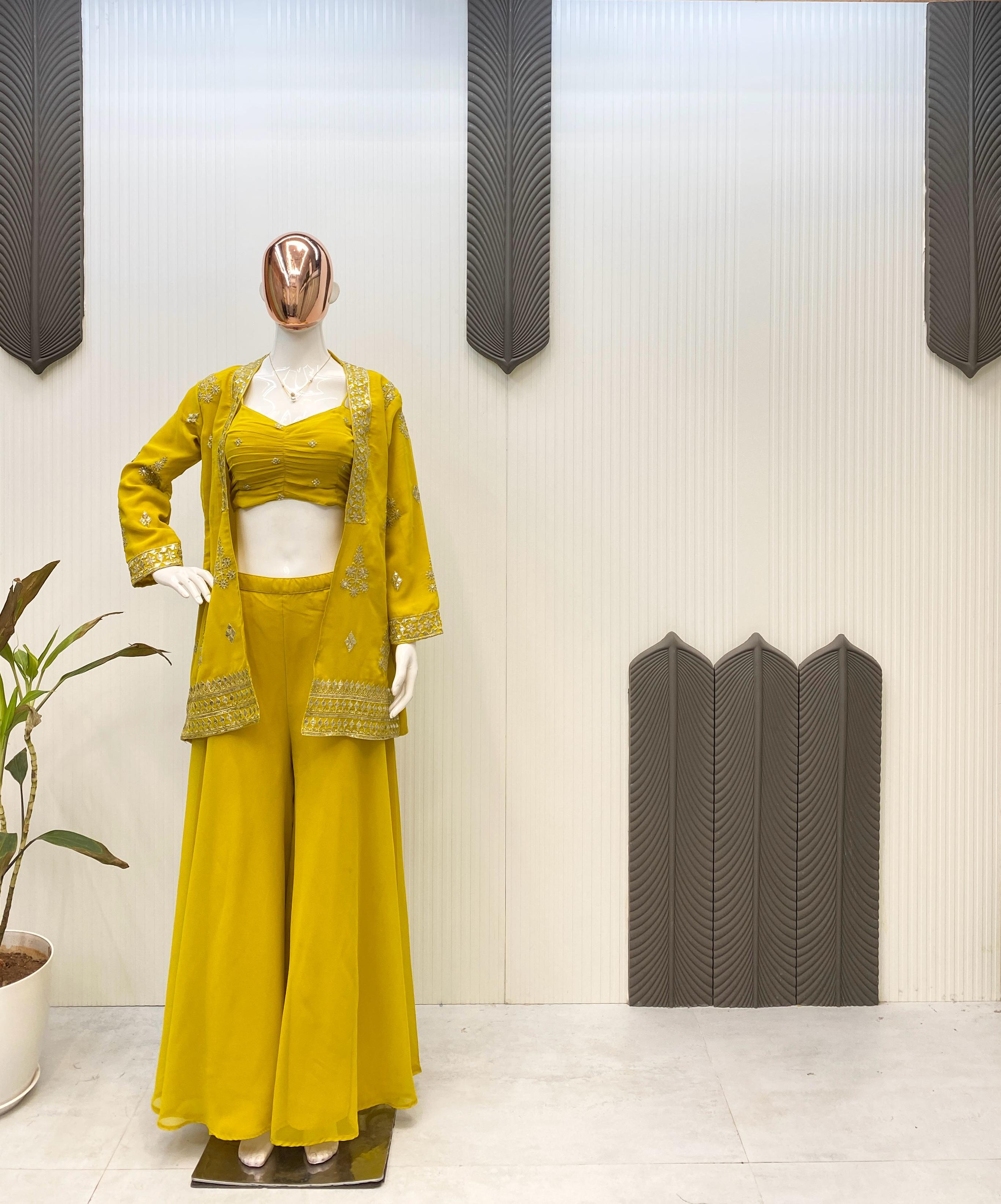 Attractive Georgette Yellow Color Palazzo With Koti
