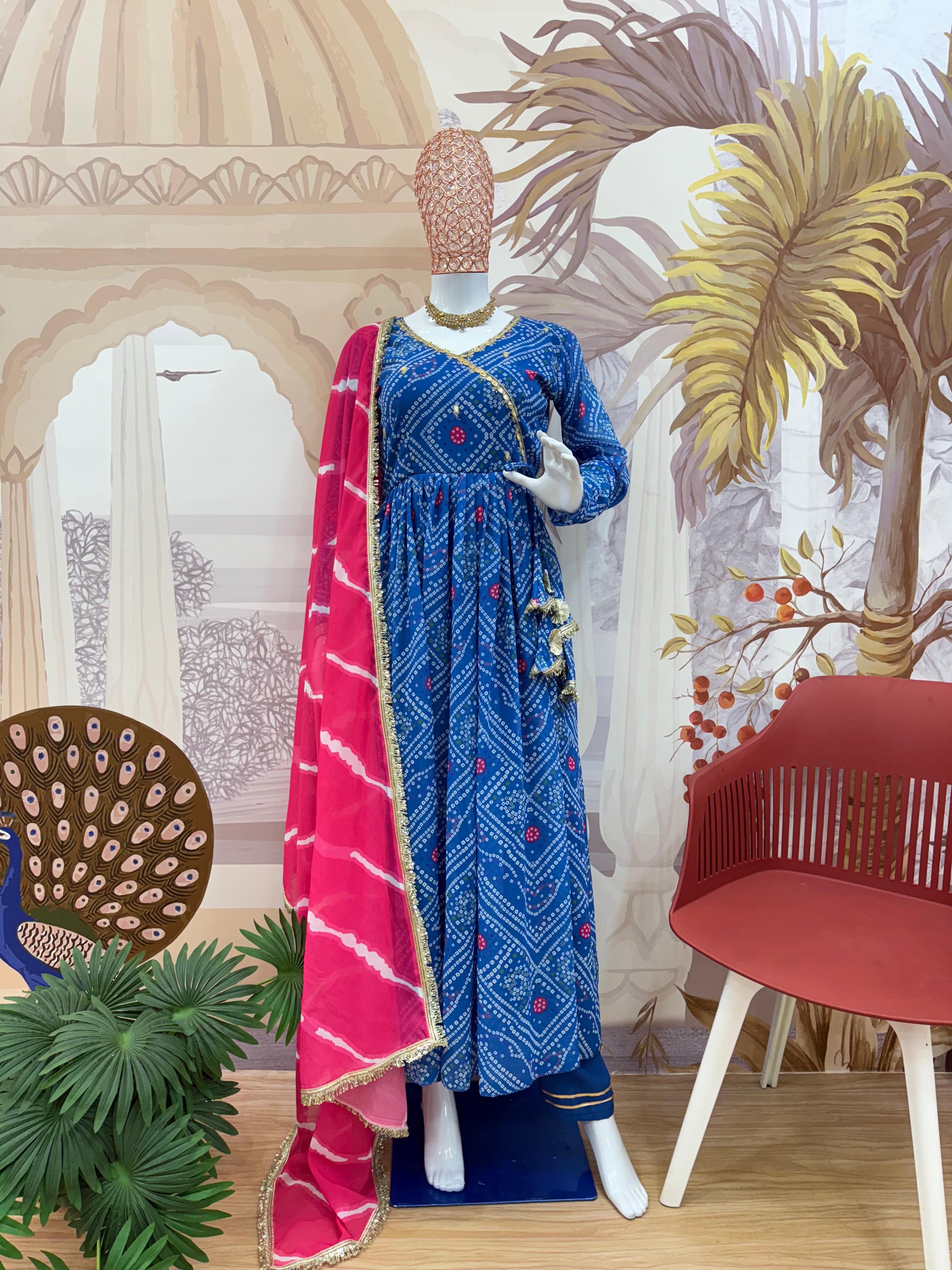 Admiring Blue Georgette Embroidery Work Gown