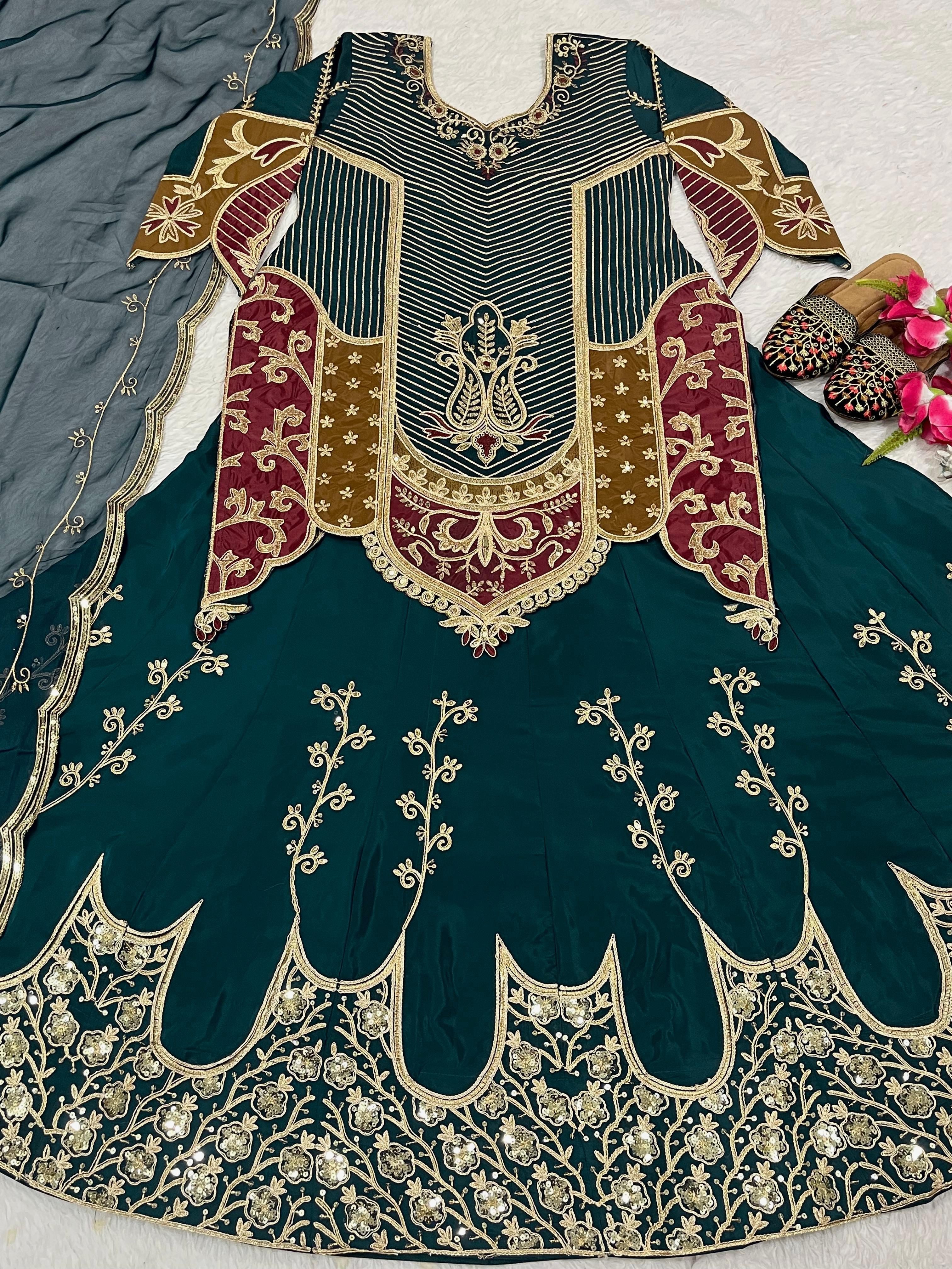 Function Wear Heavy Work Green Color Top With Lehenga