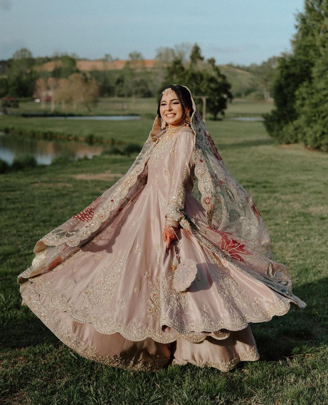 Trendy Pink Chinon Sequence Work Gown With Palazzo