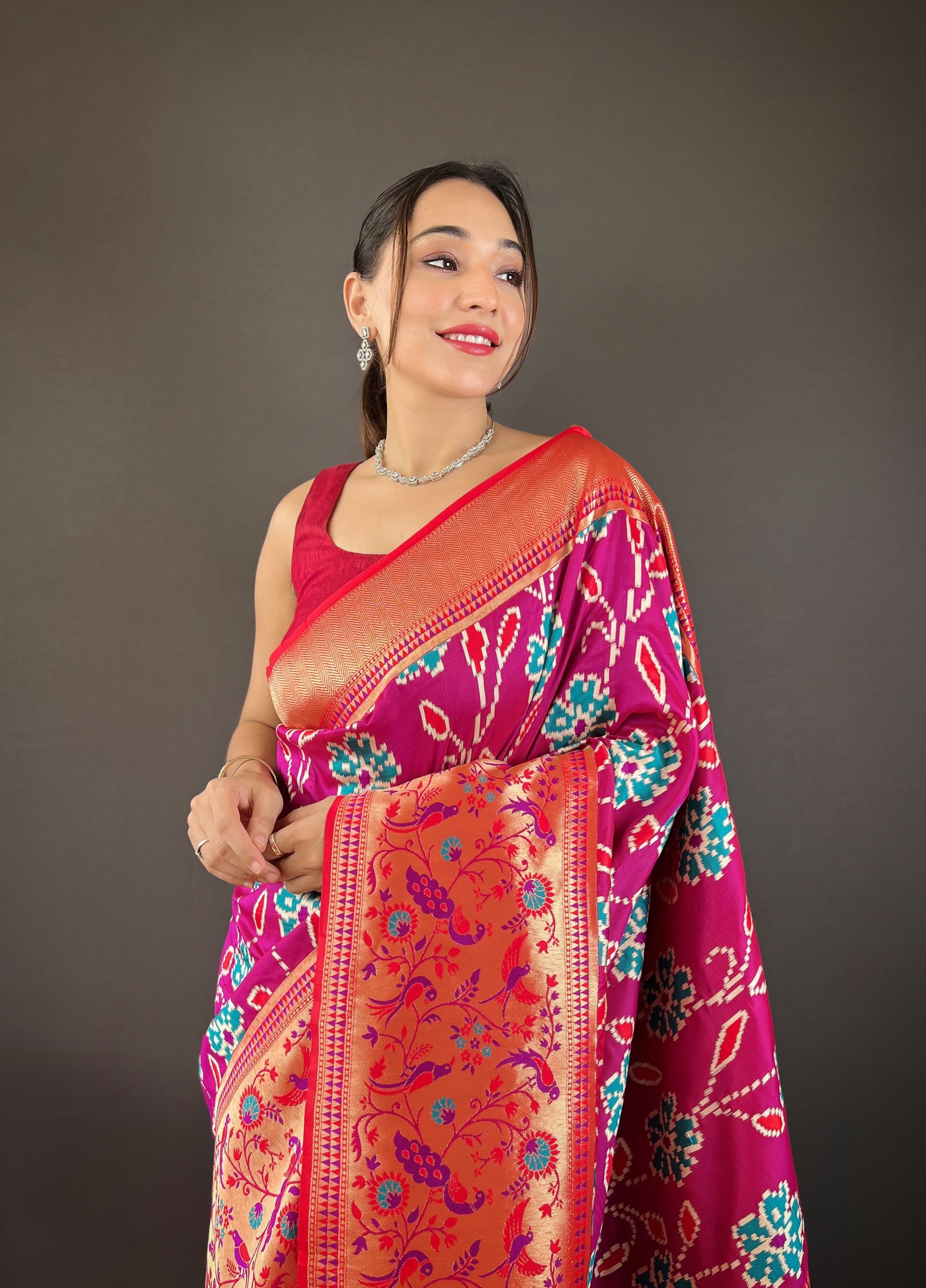 Adorable Silk Patola Weaving Rani Pink Color Saree