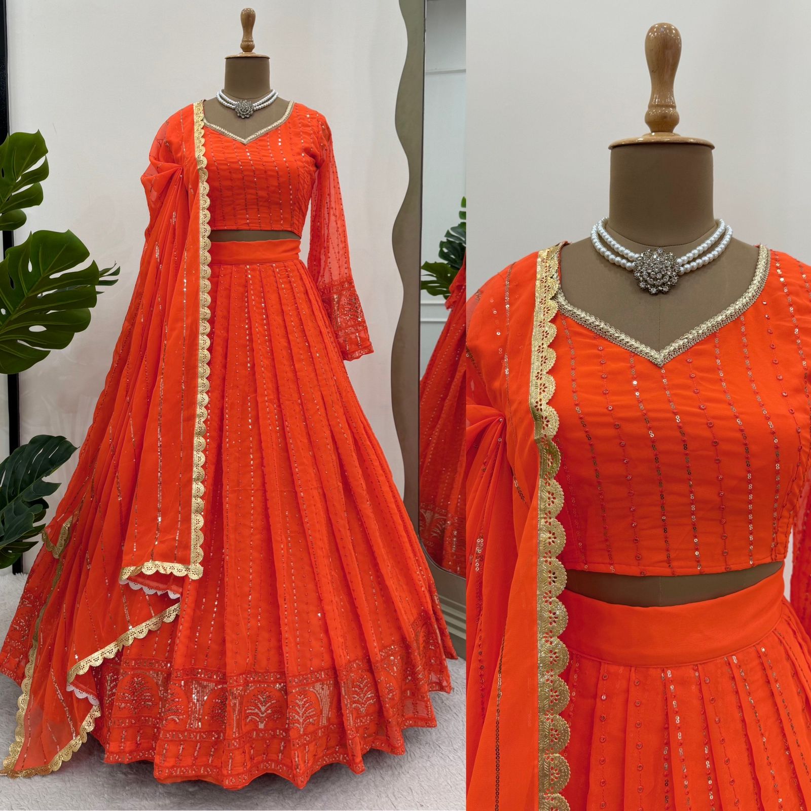 Look Designer Orange Color Lehenga Choli